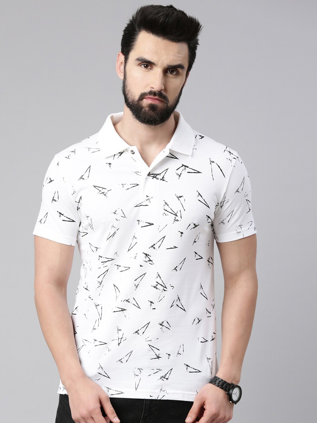 

Kryptic Men Printed Polo Collar Pure Cotton T-shirt, White