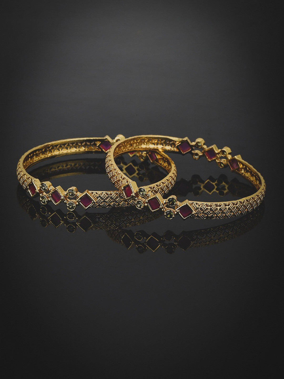 

Carlton London Set Of 2 Gold-Plated White & Pink Stone-Studded Bangles