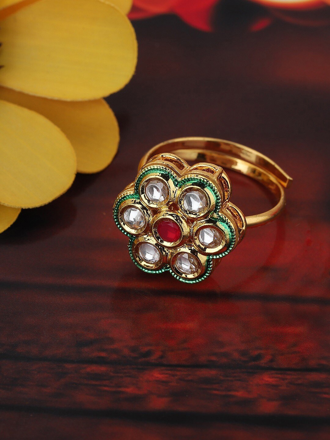 

Carlton London Gold-Plated White Kundan-Studded Finger Ring
