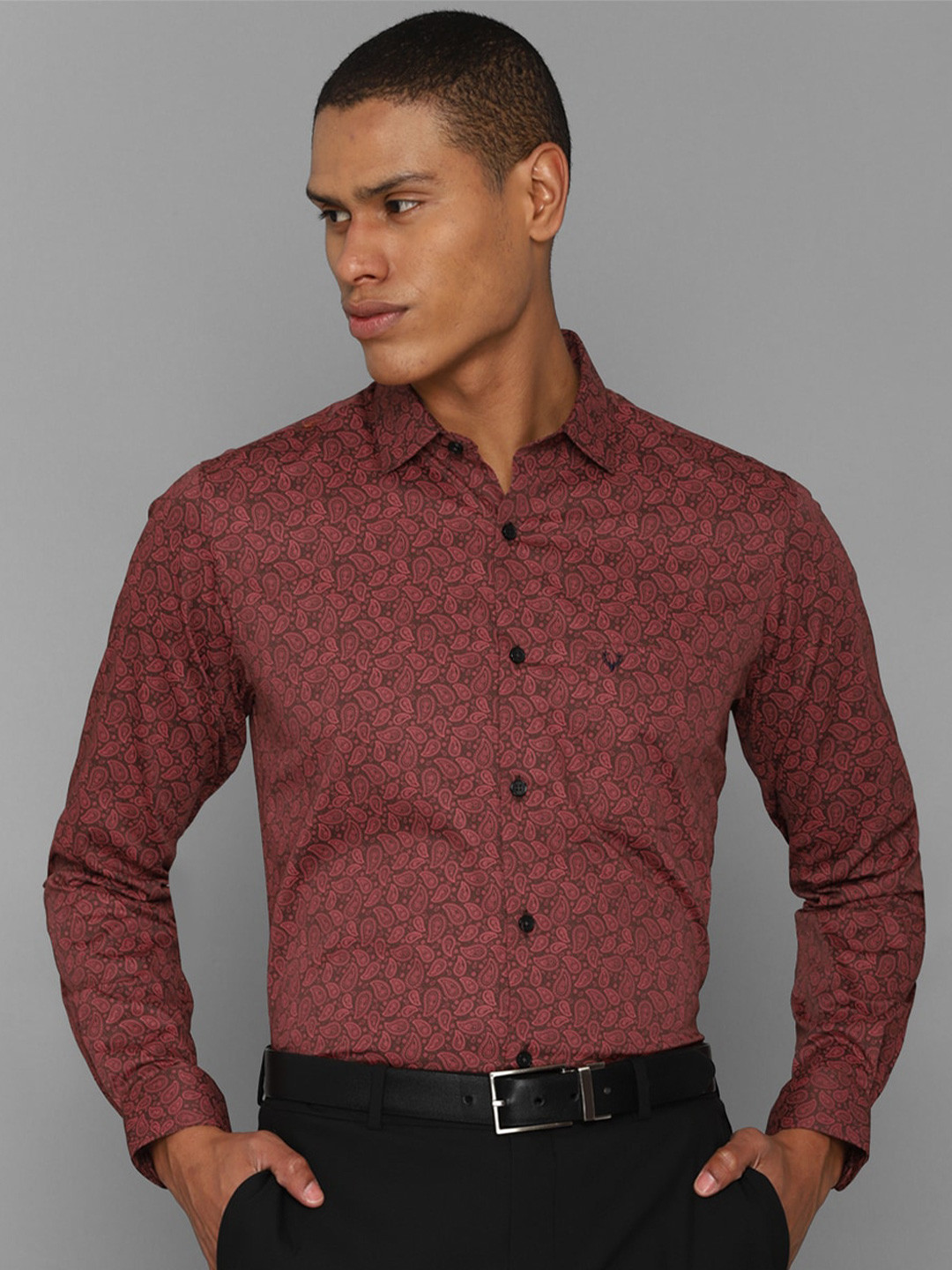 

Allen Solly Men Cotton Slim Fit Floral Printed Formal Shirt, Maroon