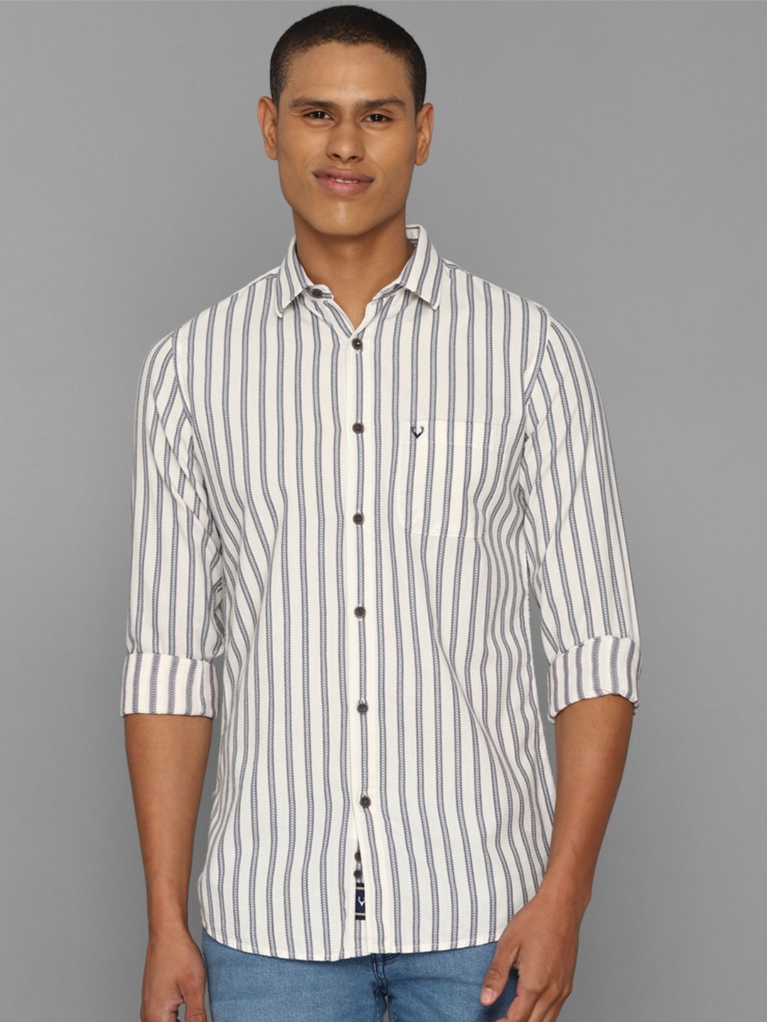 

Allen Solly Men Slim Fit Striped Casual Cotton Shirt, White