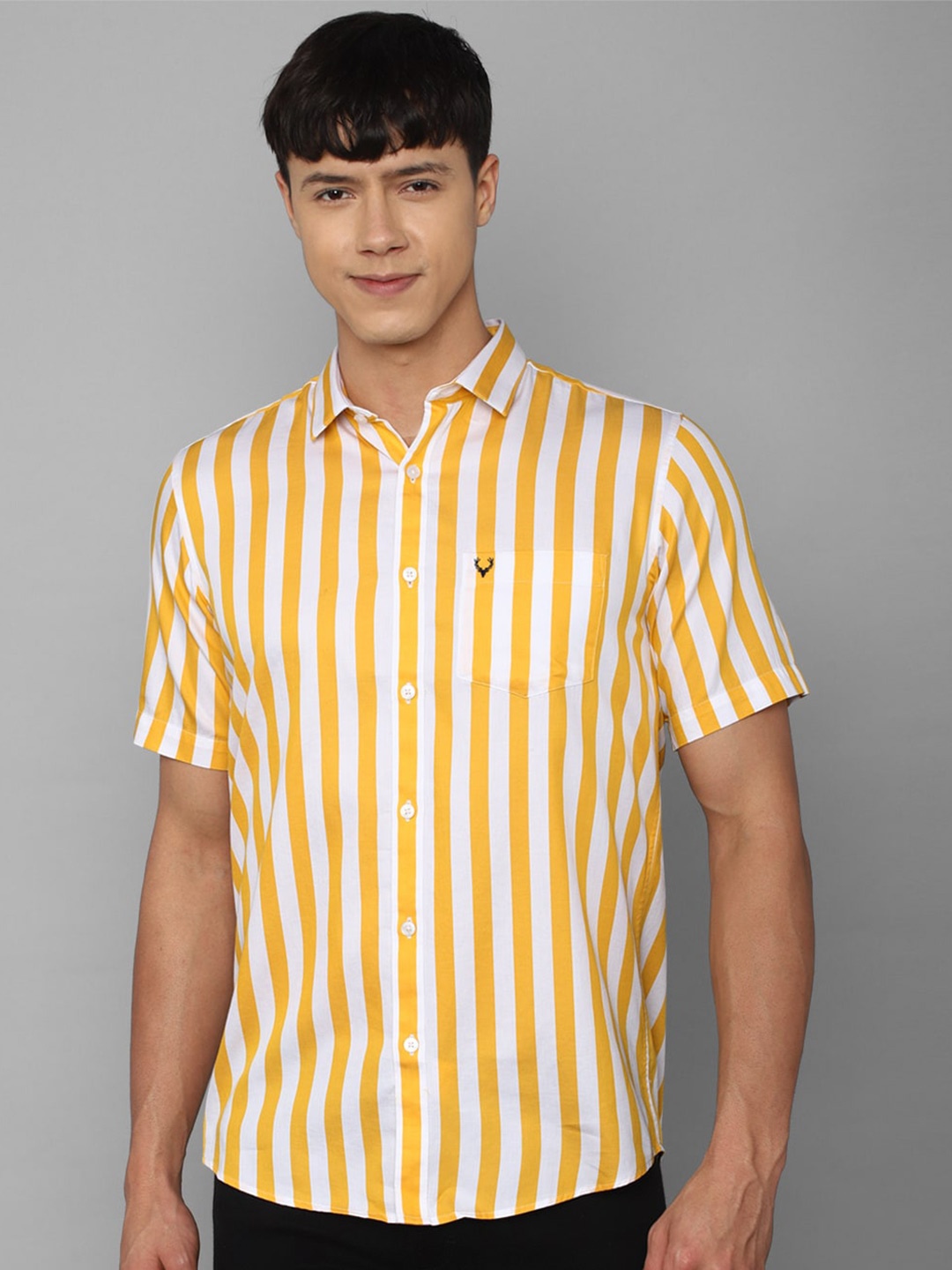 

Allen Solly Men Mustard Slim Fit Striped Casual Cotton Shirt