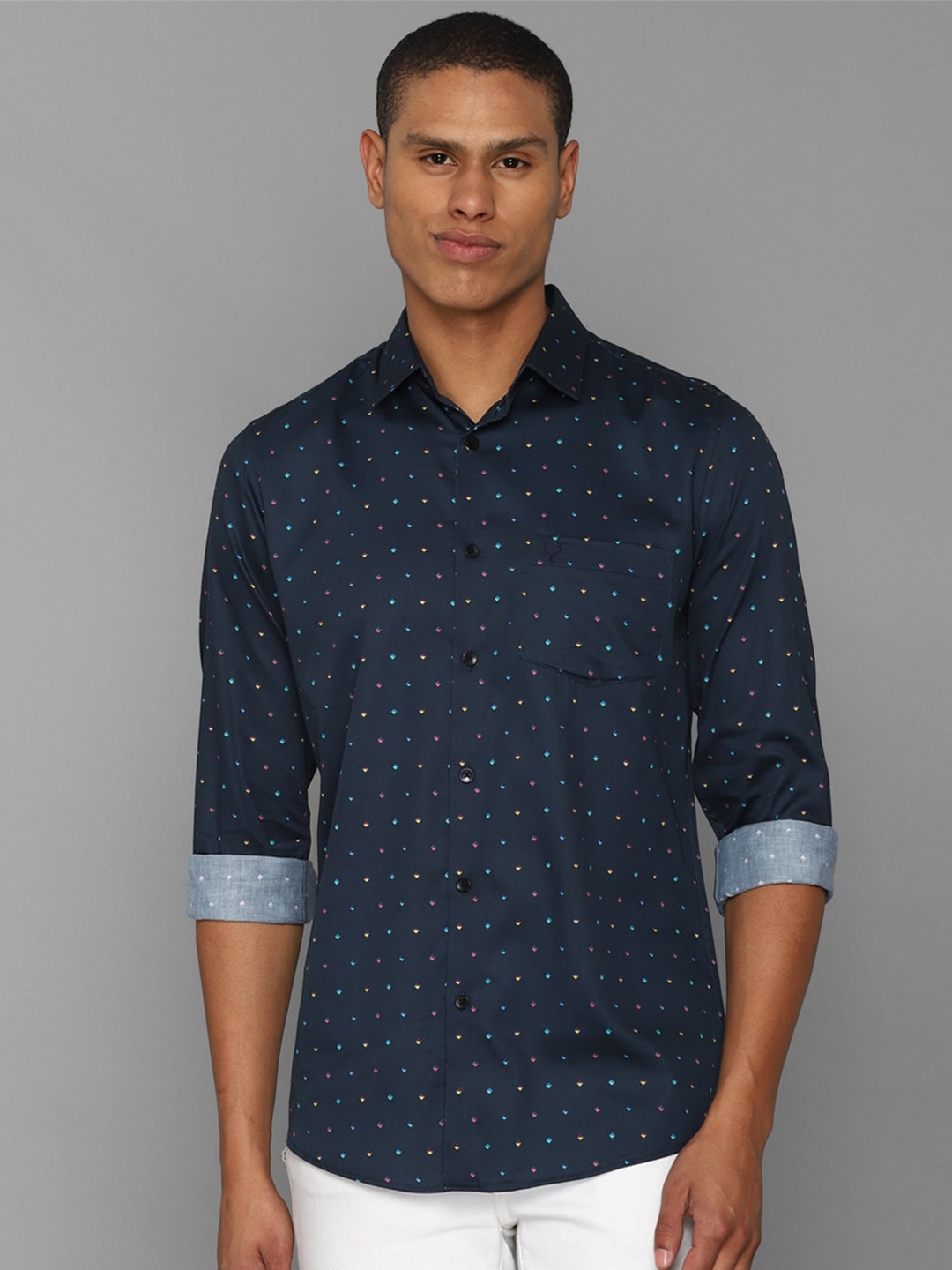 

Allen Solly Men Slim Fit Printed Casual Cotton Shirt, Navy blue
