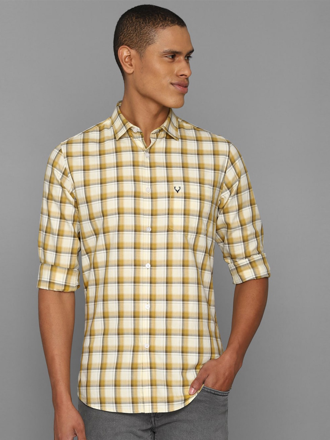 

Allen Solly Men Slim Fit Tartan Checks Casual Cotton Shirt, White
