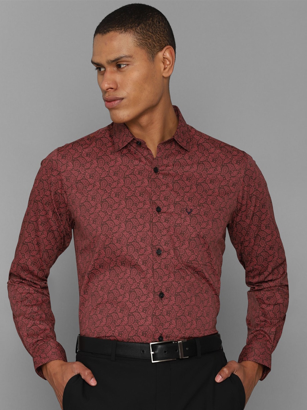

Allen Solly Men Slim Fit Printed Formal Cotton Shirt, Maroon