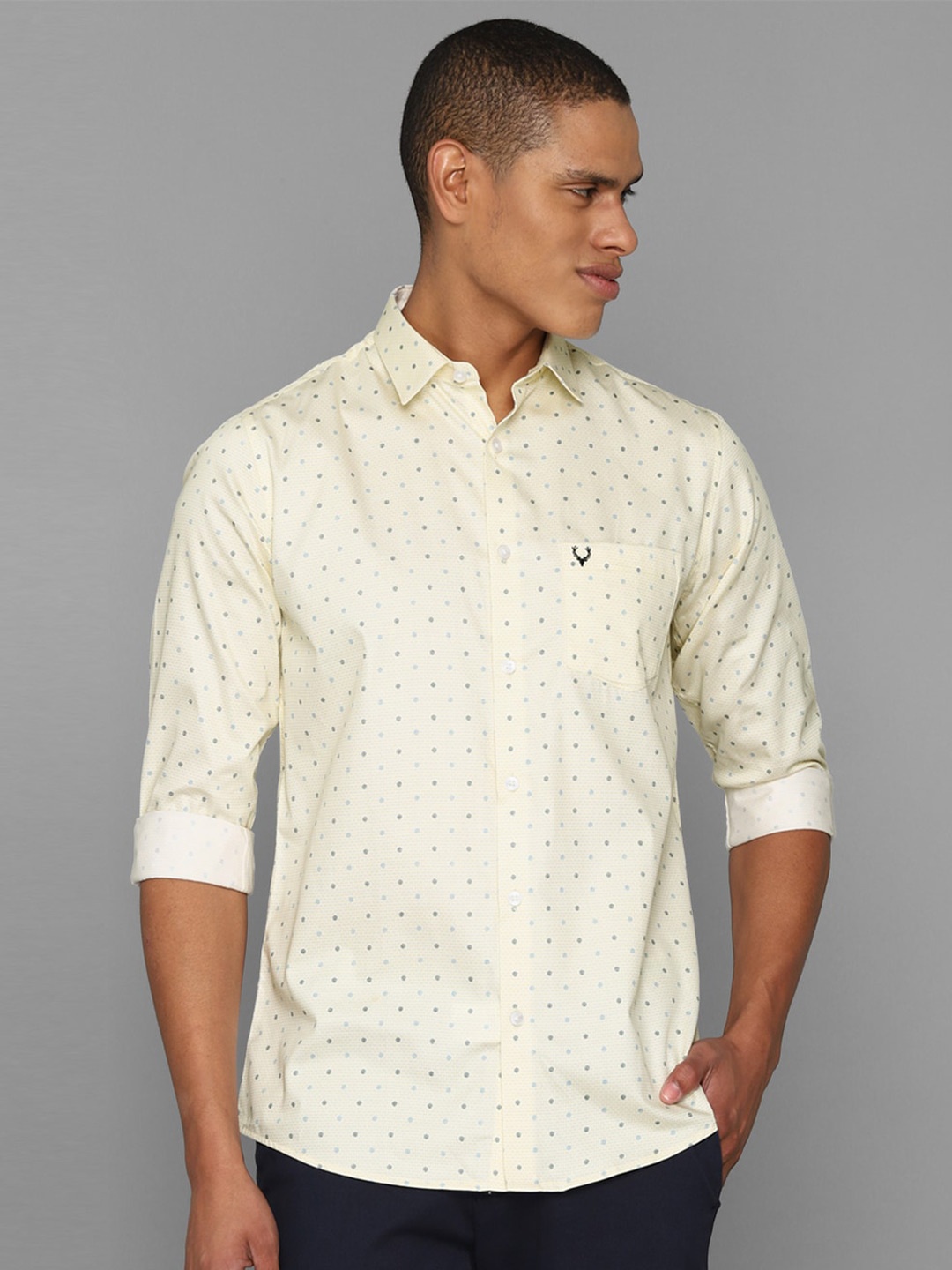

Allen Solly Men Slim Fit Printed Casual Cotton Shirt, Yellow
