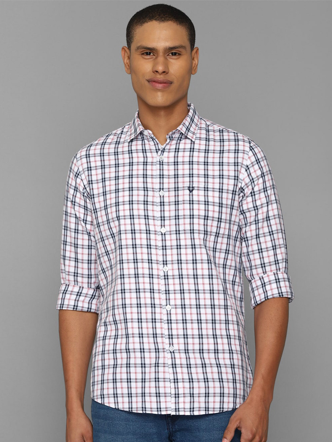 

Allen Solly Men Slim Fit Checked Casual Cotton Shirt, White