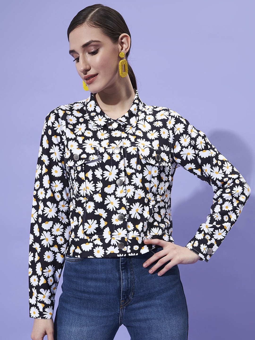 

Athena Women Black Floral Printed Casual Shirt
