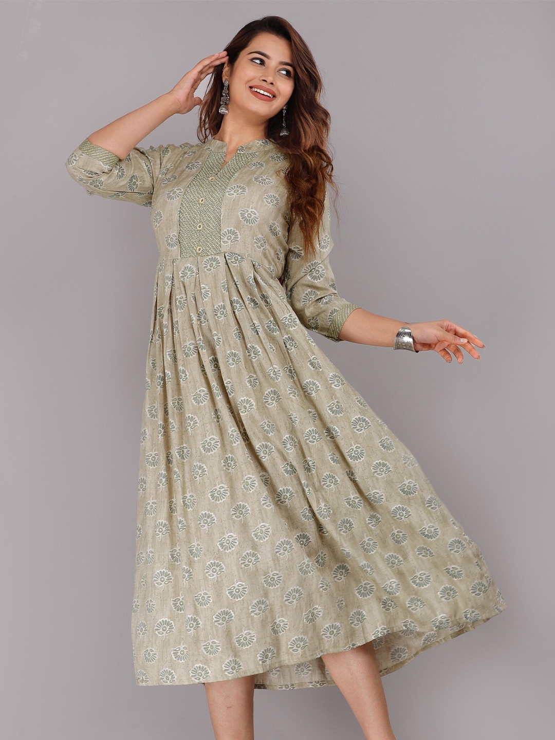 

KALINI Green Ethnic Motifs Maxi Dress