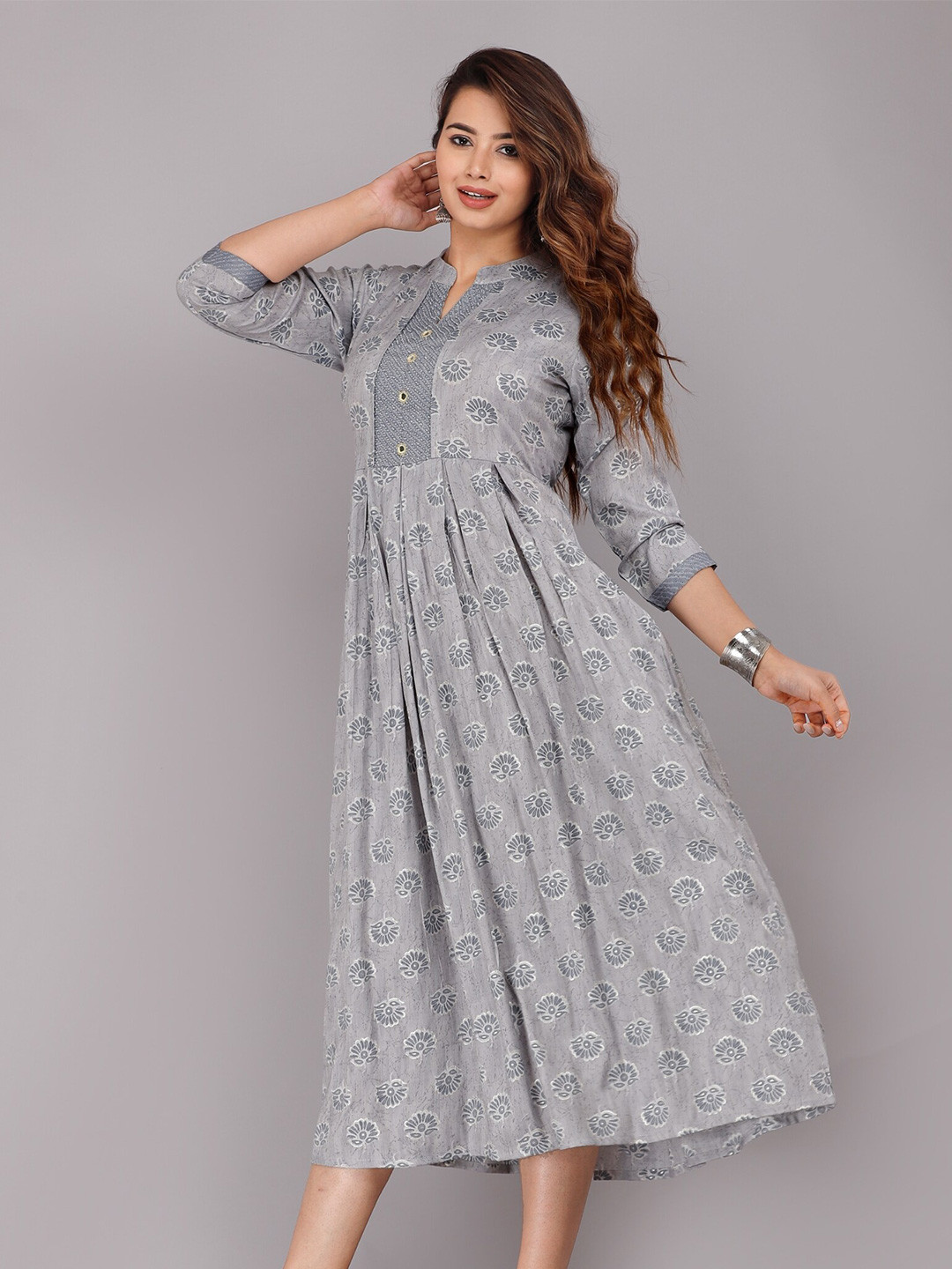 

KALINI Grey Ethnic Motifs Maxi Dress