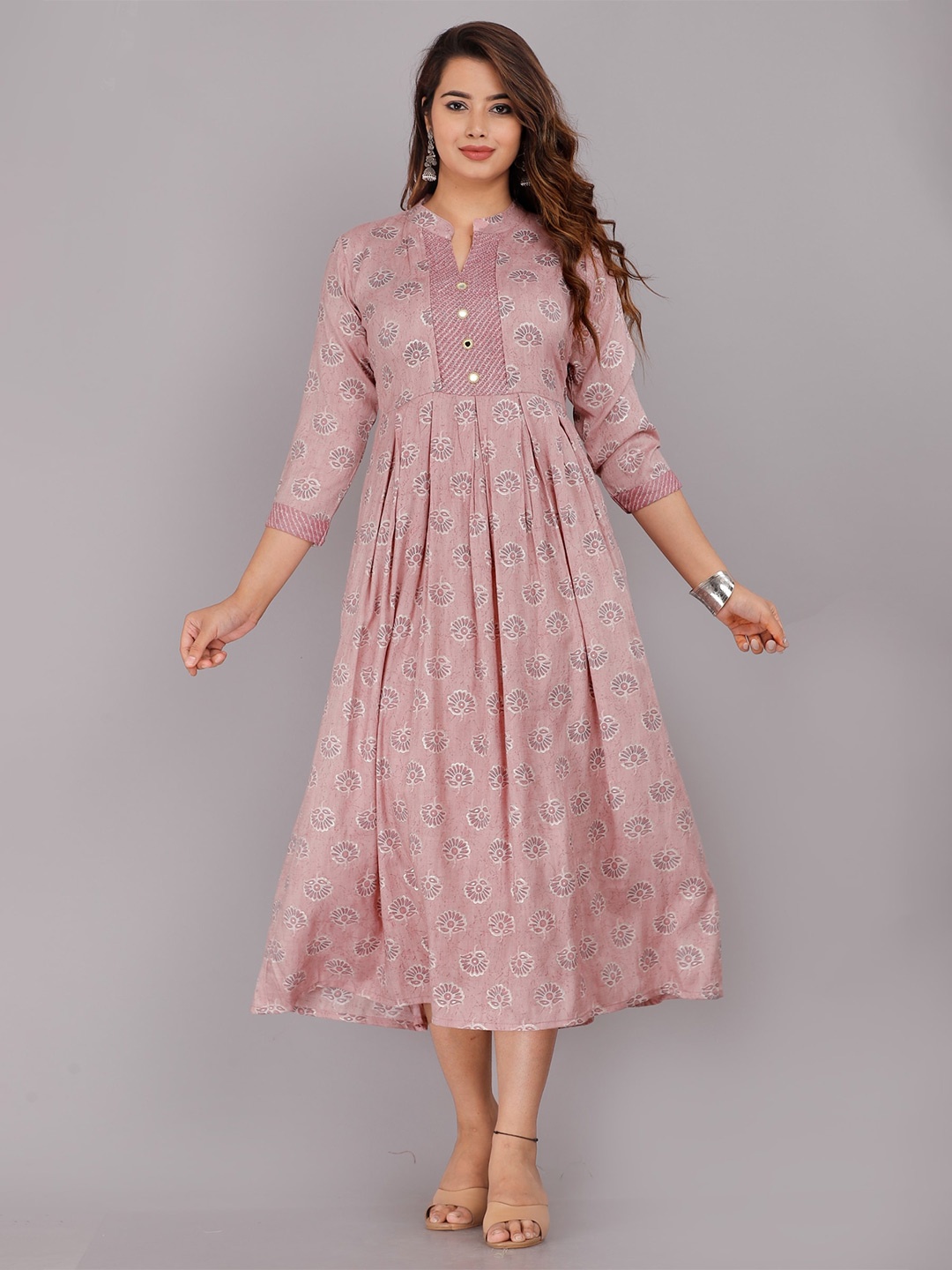 

KALINI Mauve Ethnic Motifs Midi Dress
