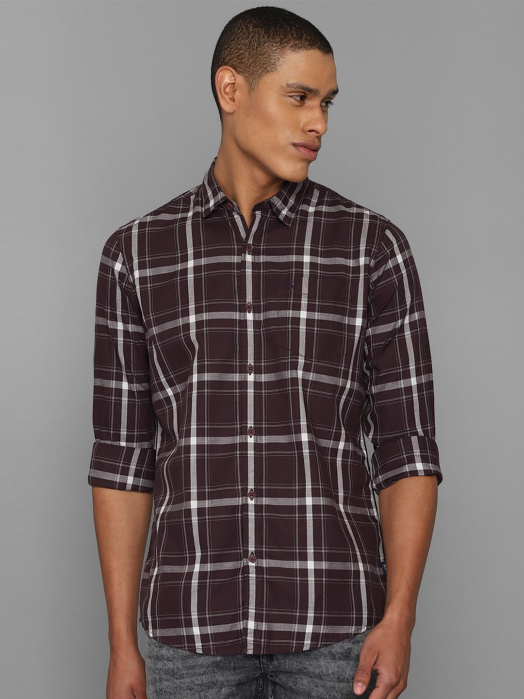 

Allen Solly Sport Men Tartan Checks Pure Cotton Casual Shirt, Purple