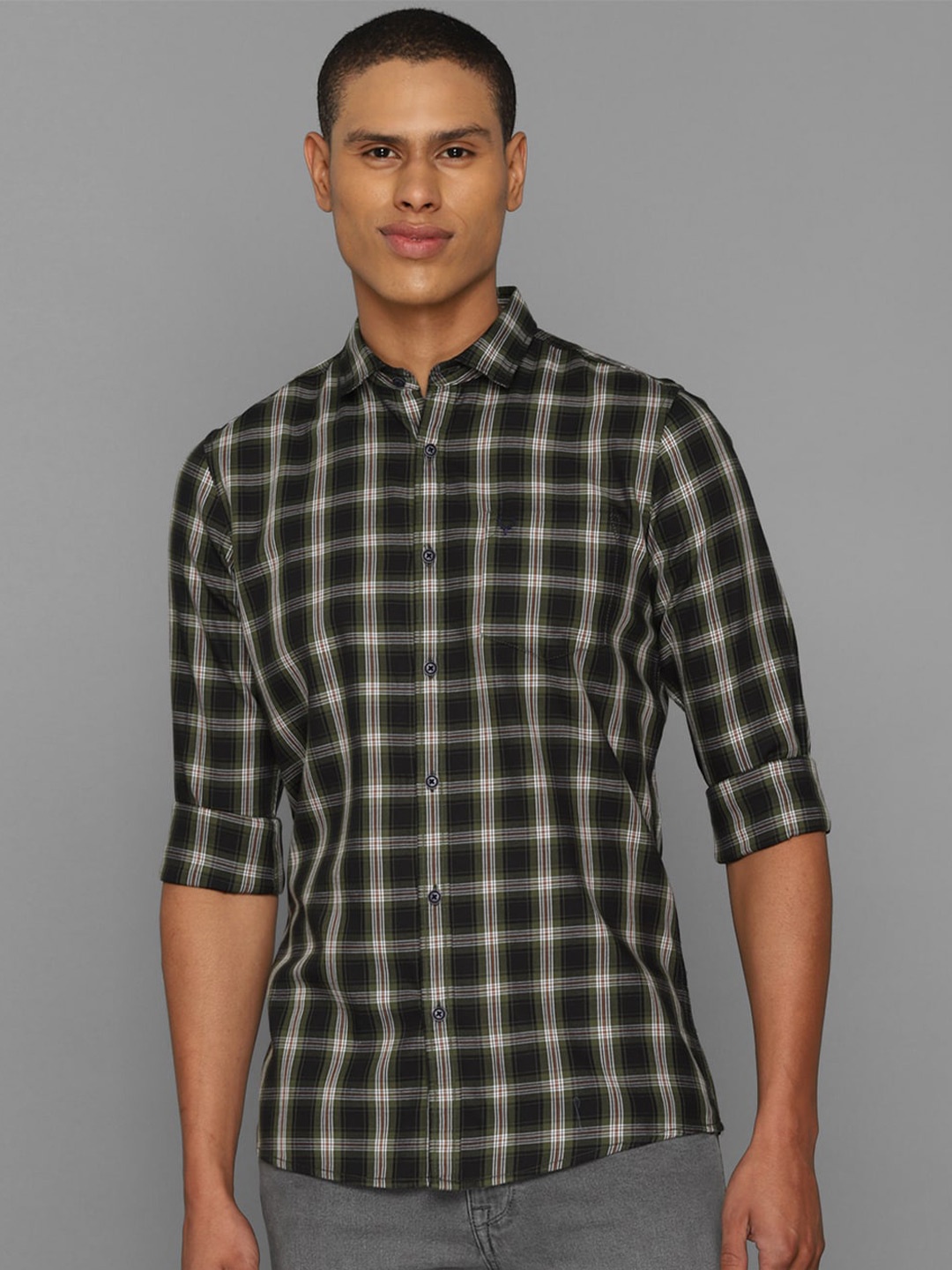 

Allen Solly Sport Men Checked Casual Pure Cotton Shirt, Black