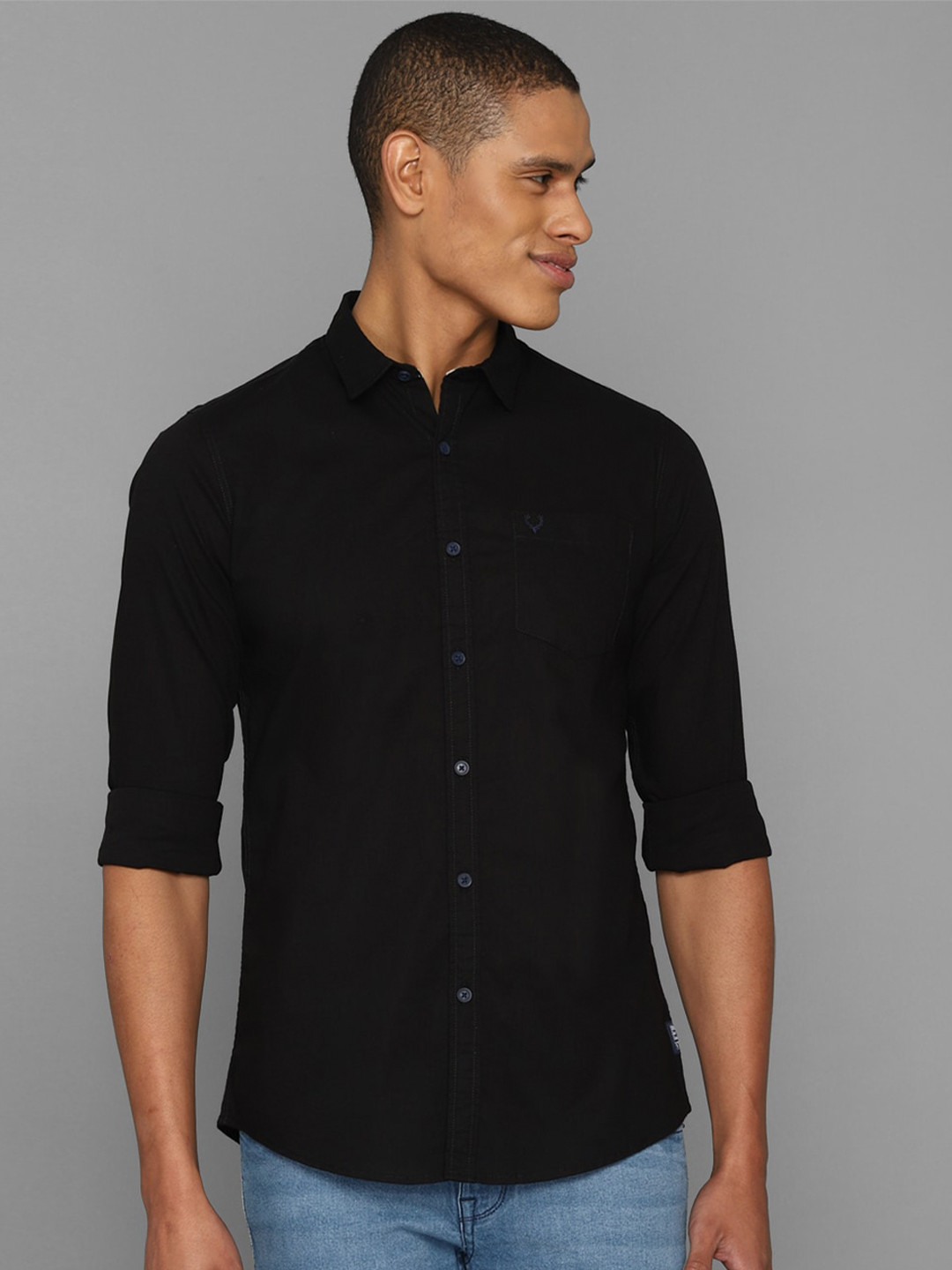 

Allen Solly Sport Men Black Solid Pure Cotton Casual Shirt