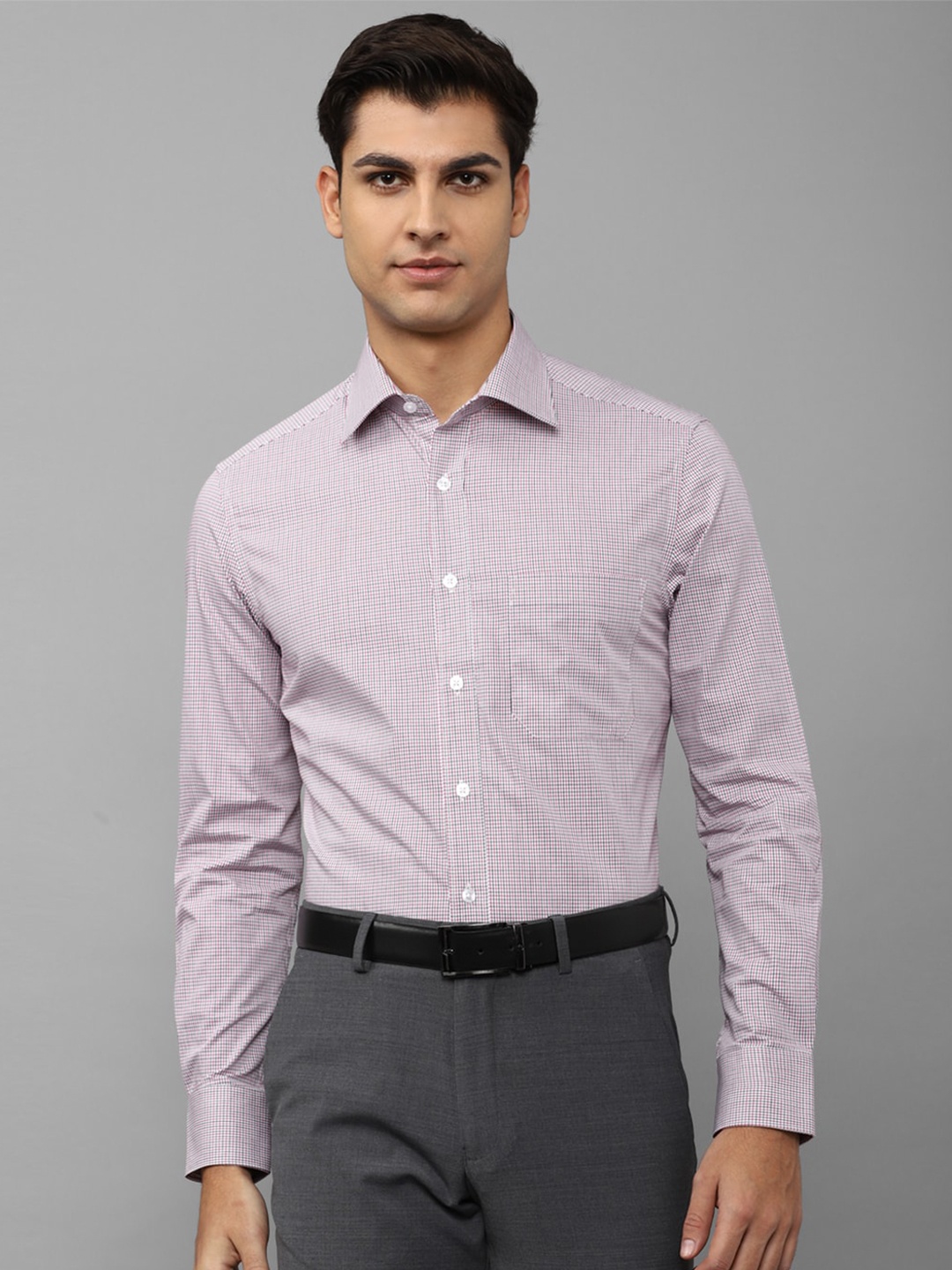 

Louis Philippe Men Cotton Slim Fit Micro Checks Checked Formal Shirt, Pink
