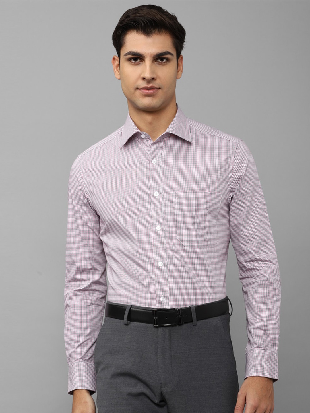 

Louis Philippe Men Cotton Slim Fit Micro Checks Checked Formal Shirt, Pink