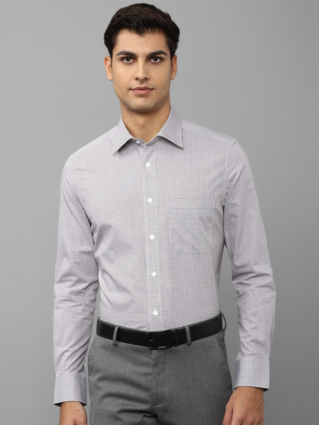 

Louis Philippe Men Grey Cotton Slim Fit Grid Tattersall Checks Checked Formal Shirt