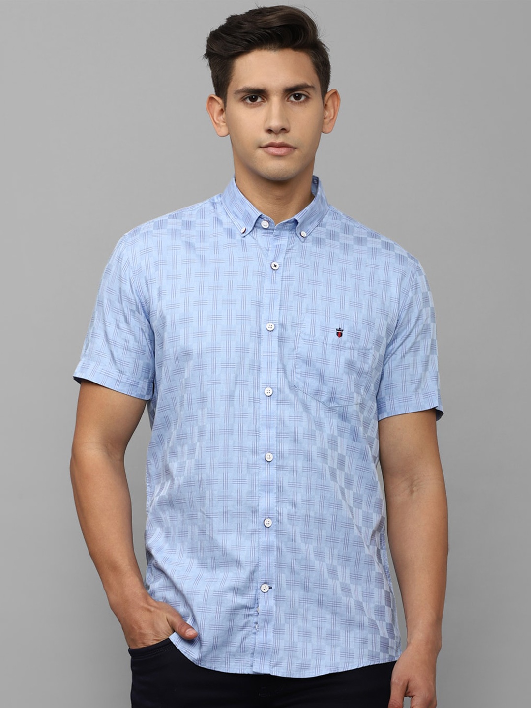 

Louis Philippe Sport Men Turquoise Printed Cotton Casual Shirt, Turquoise blue