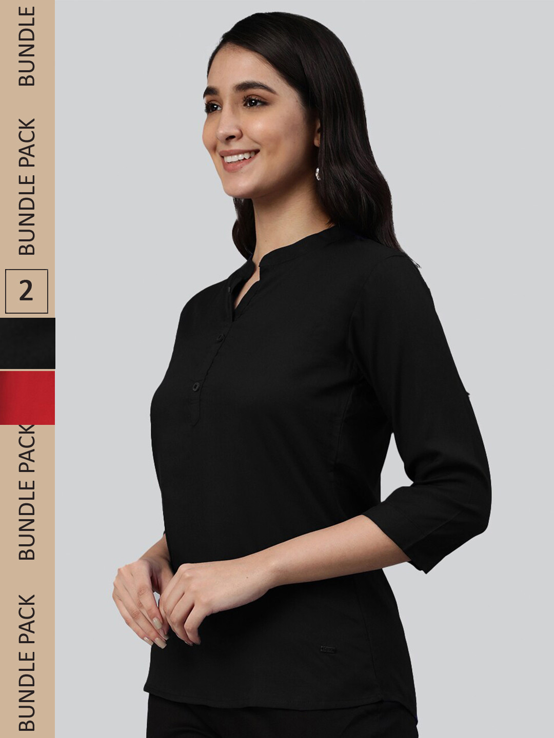 

LYRA Black & Red Pack Of 2 Mandarin Collar Top