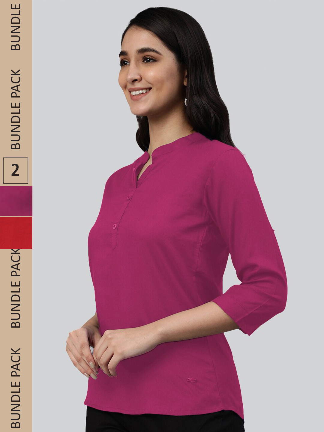 

LYRA Purple & Red Pack Of 2 Mandarin Collar Top
