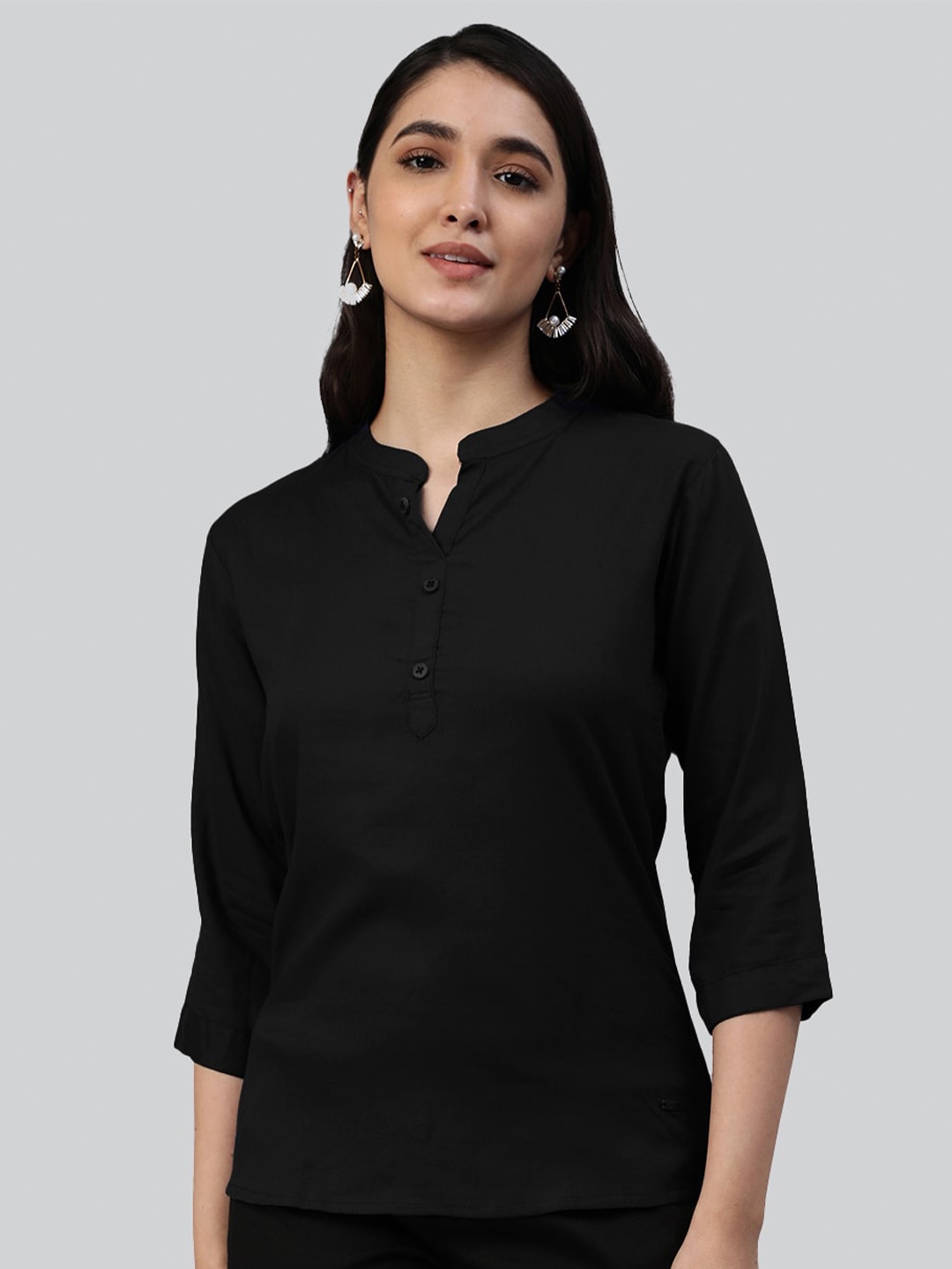 

LYRA Black Mandarin Collar Top