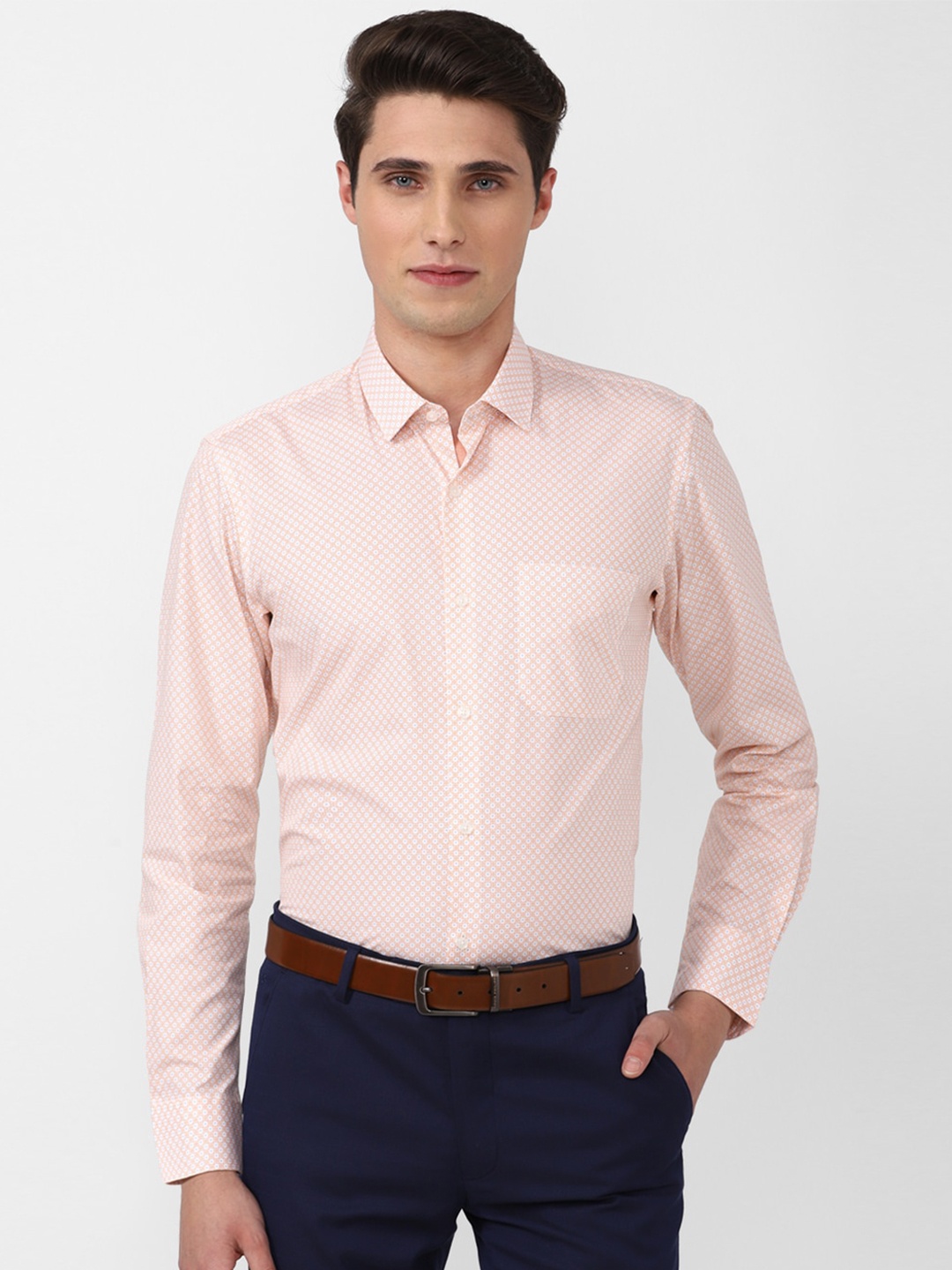 

Peter England Men Pink Slim Fit Printed Pure Cotton Formal Shirt