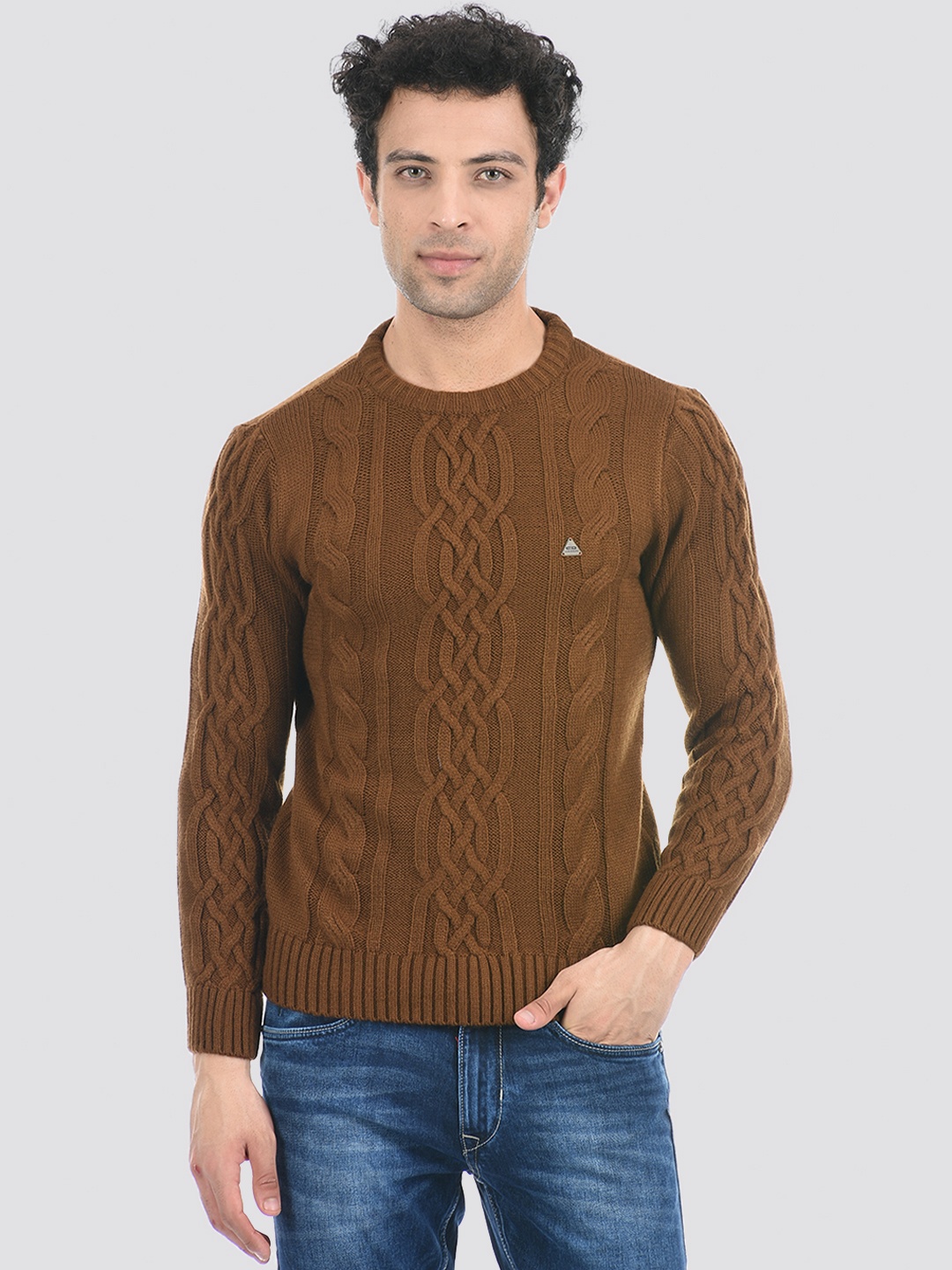 

Cloak & Decker by Monte Carlo Men Brown Cable Knit Acrylic Pullover Sweater