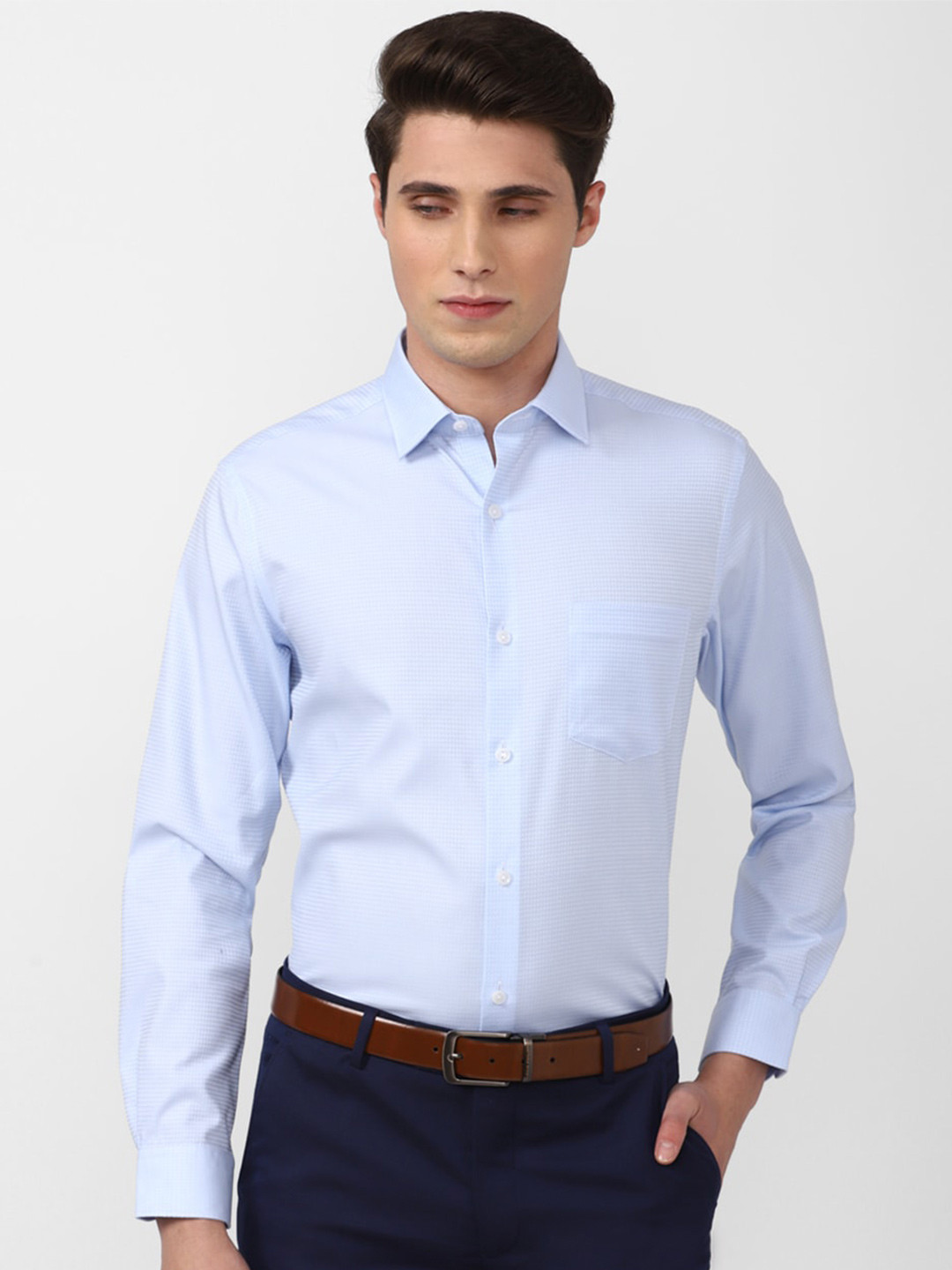 

Peter England Elite Men Blue Cotton Formal Shirt
