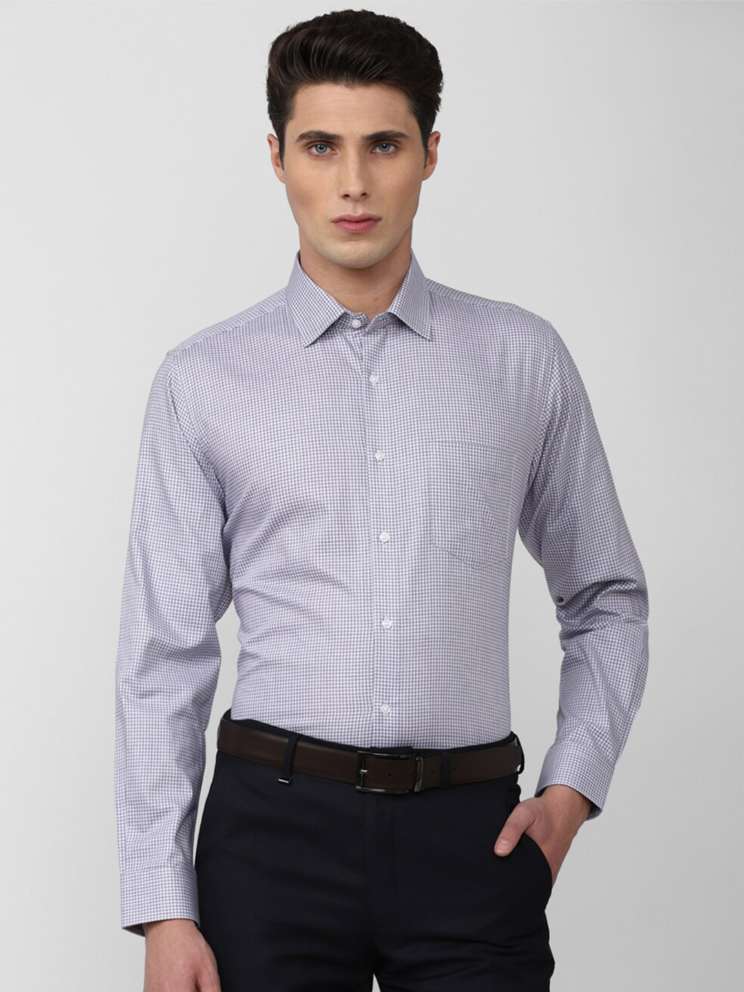 

Van Heusen Men Grey Checked Pure Cotton Formal Shirt