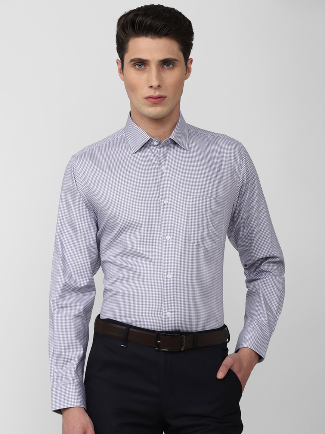 

Van Heusen Men Grey Micro Checks Checked Pure Cotton Formal Shirt