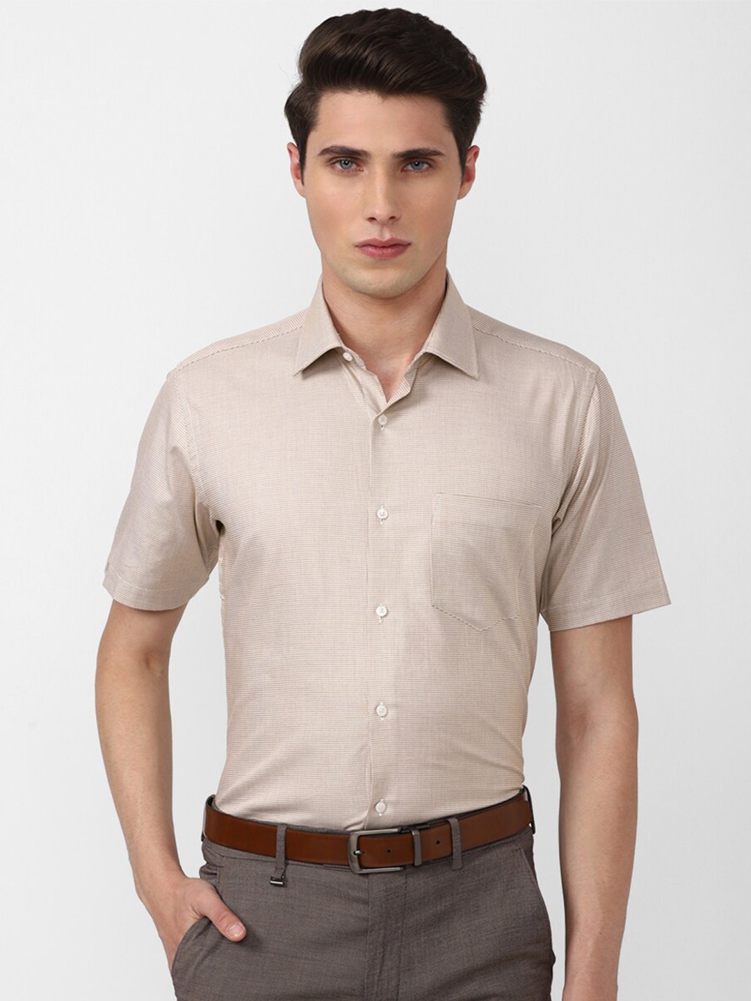 

Van Heusen Men Cream-Coloured Printed Pure Cotton Formal Shirt