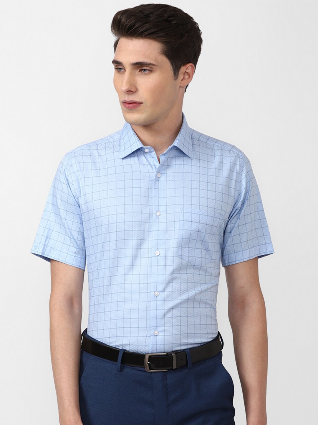 

Van Heusen Men Grid Tattersall Checked Formal Shirt, Blue