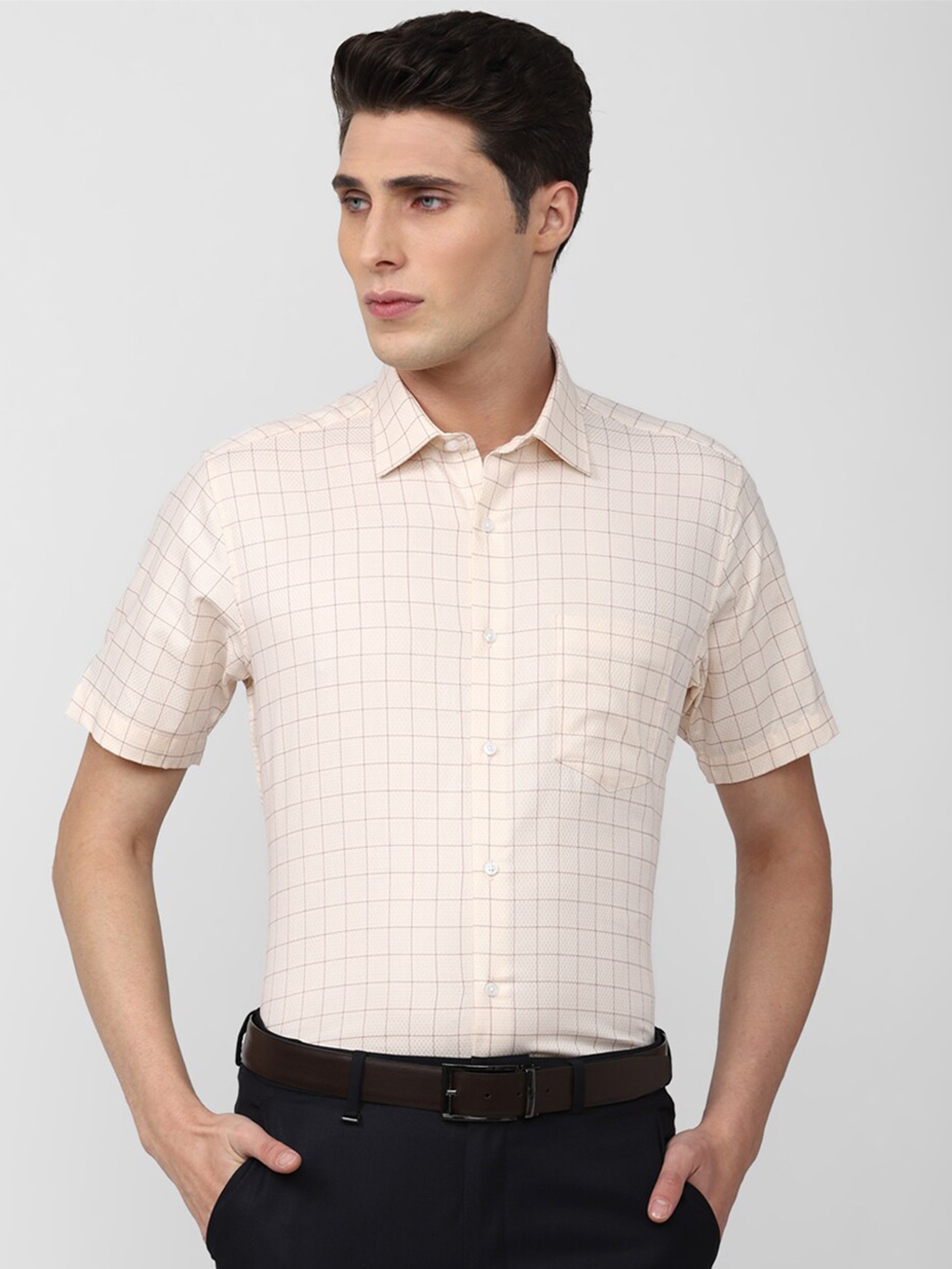 

Van Heusen Men Grid Tattersall Checked Formal Shirt, Cream