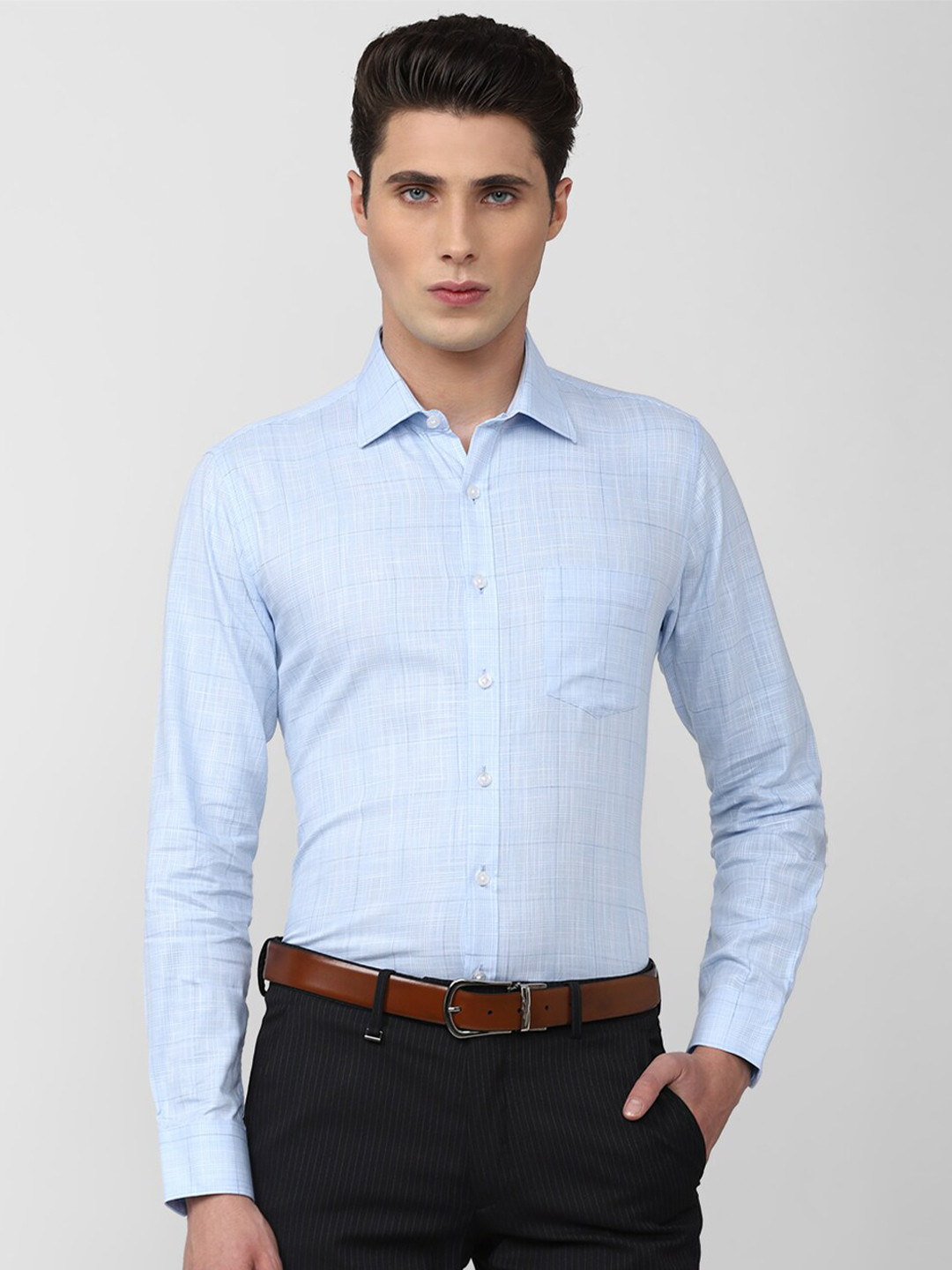 

Van Heusen Men Slim Fit Grid Tattersall Checked Formal Shirt, Blue