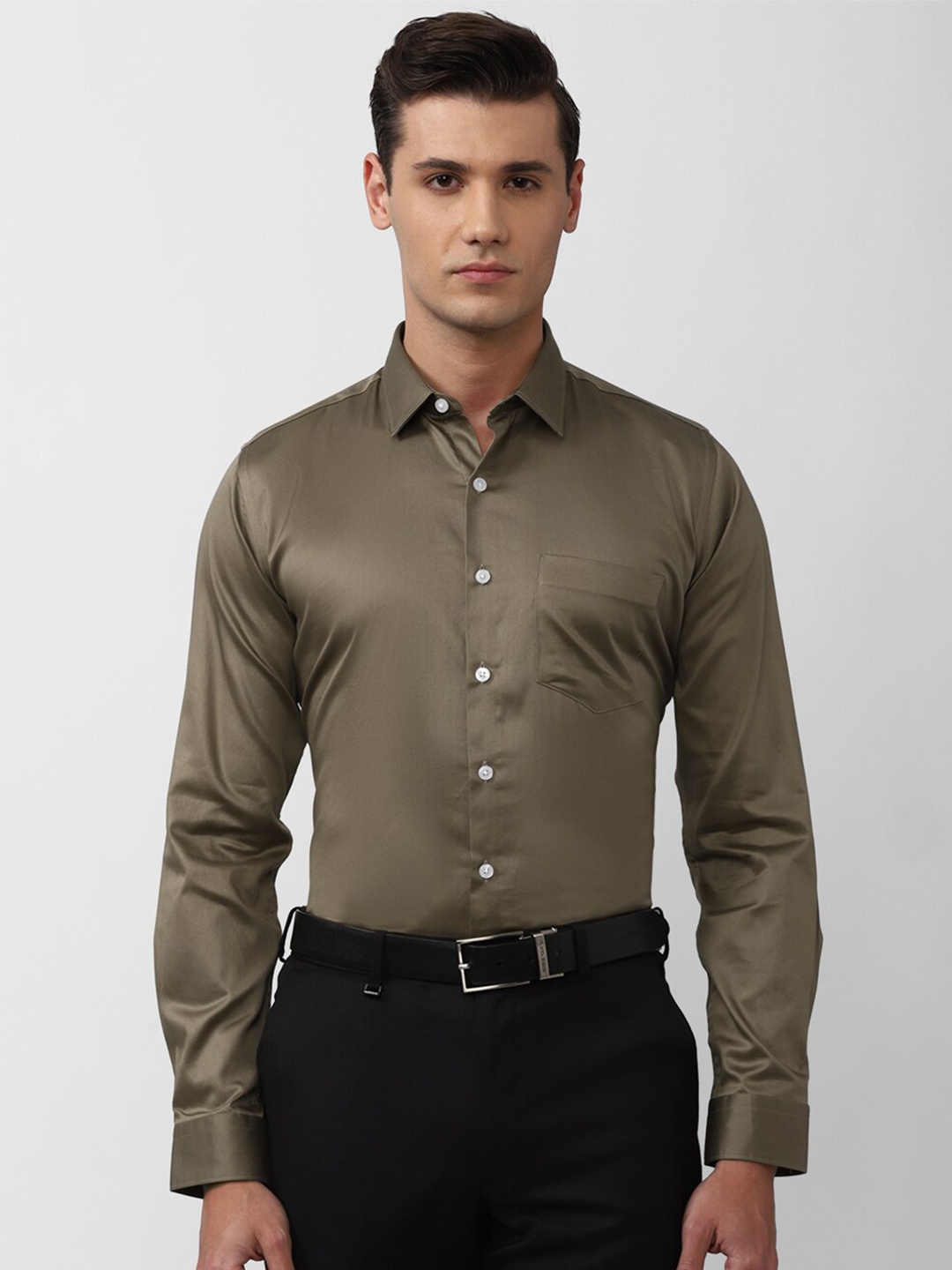 

Van Heusen Slim Fit Spread Collar Formal Shirt, Olive