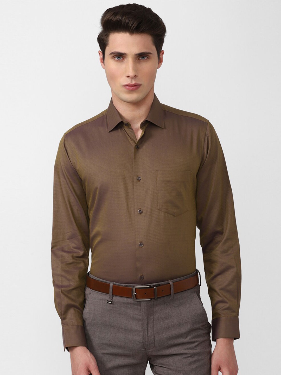 

Van Heusen Men Brown Cotton Formal Shirt