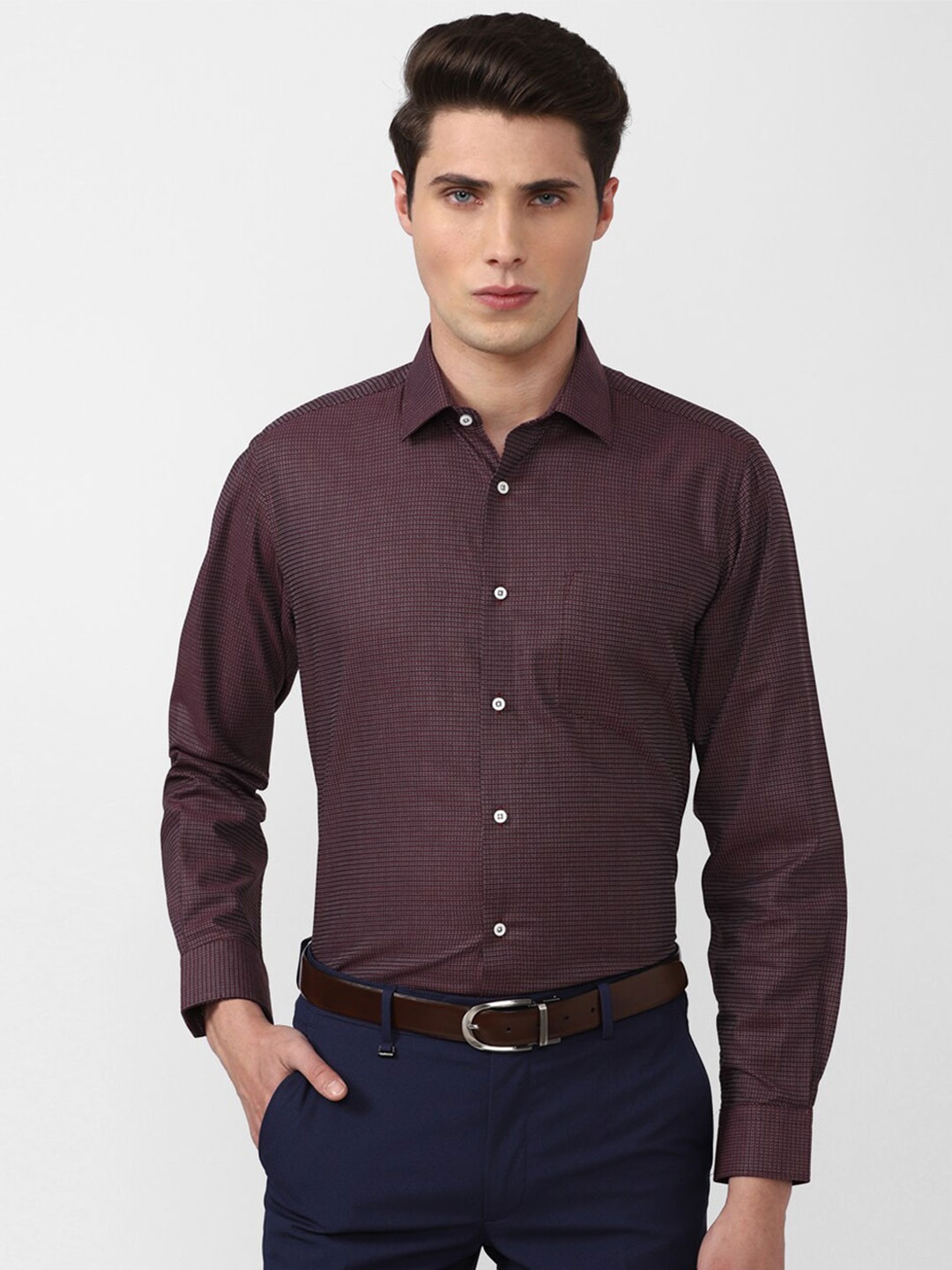 

Van Heusen Men Micro Checks Cotton Formal Shirt, Brown