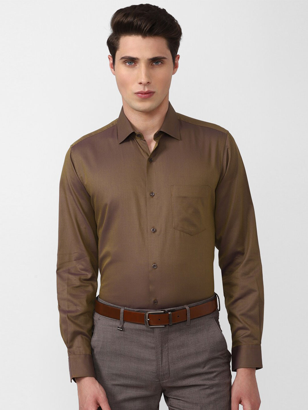 

Van Heusen Men Brown Cotton Formal Shirt