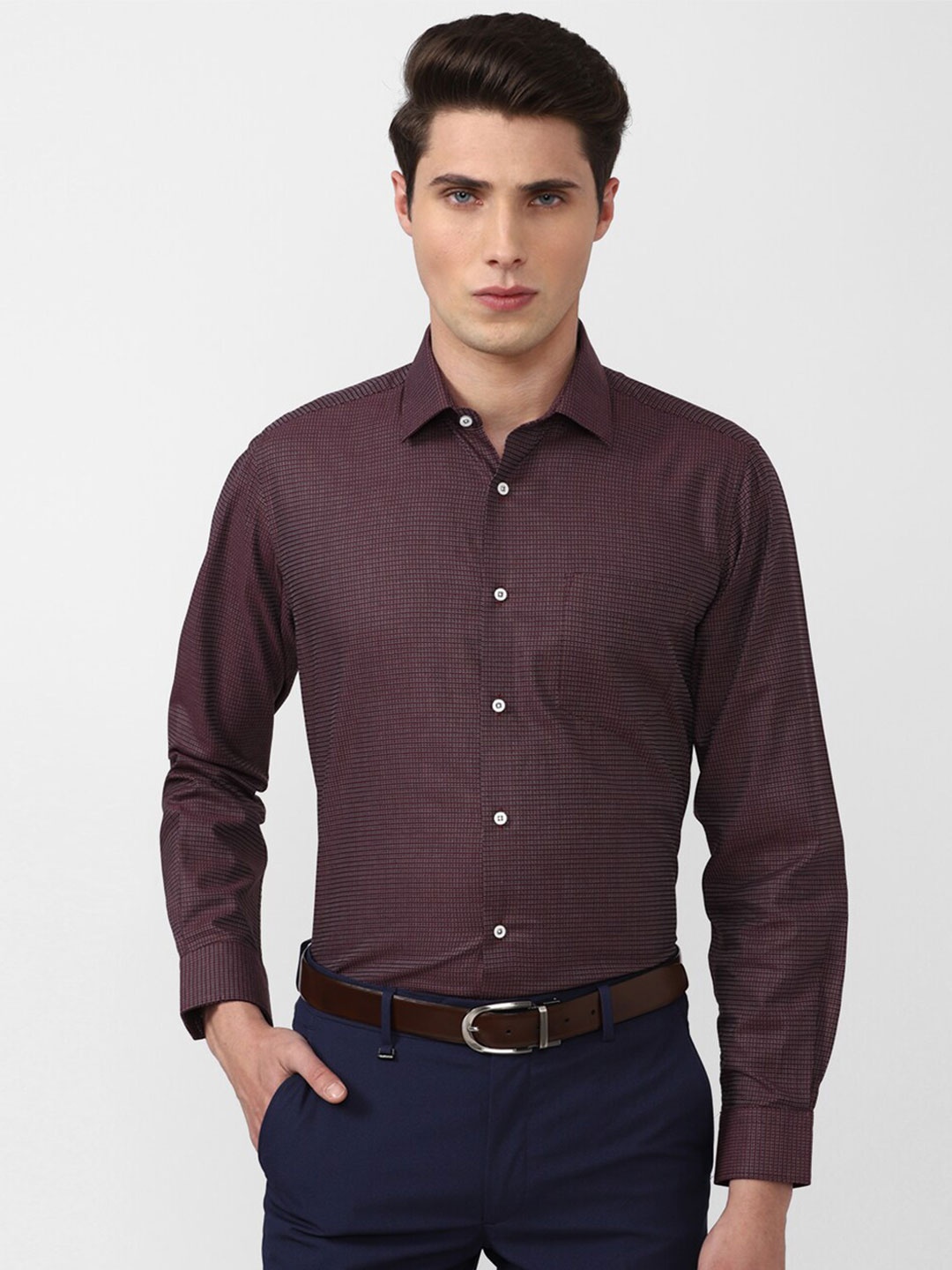 

Van Heusen Men Micro Checks Cotton Formal Shirt, Brown