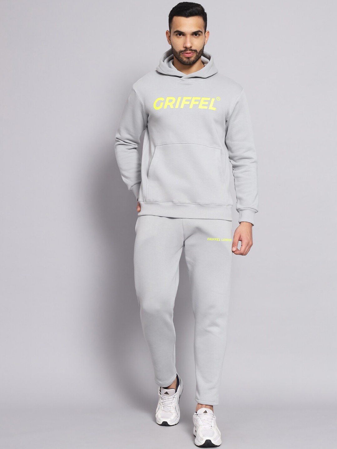 

GRIFFEL Men Steel Grey Self-Design Sports Hooded Tracksuits