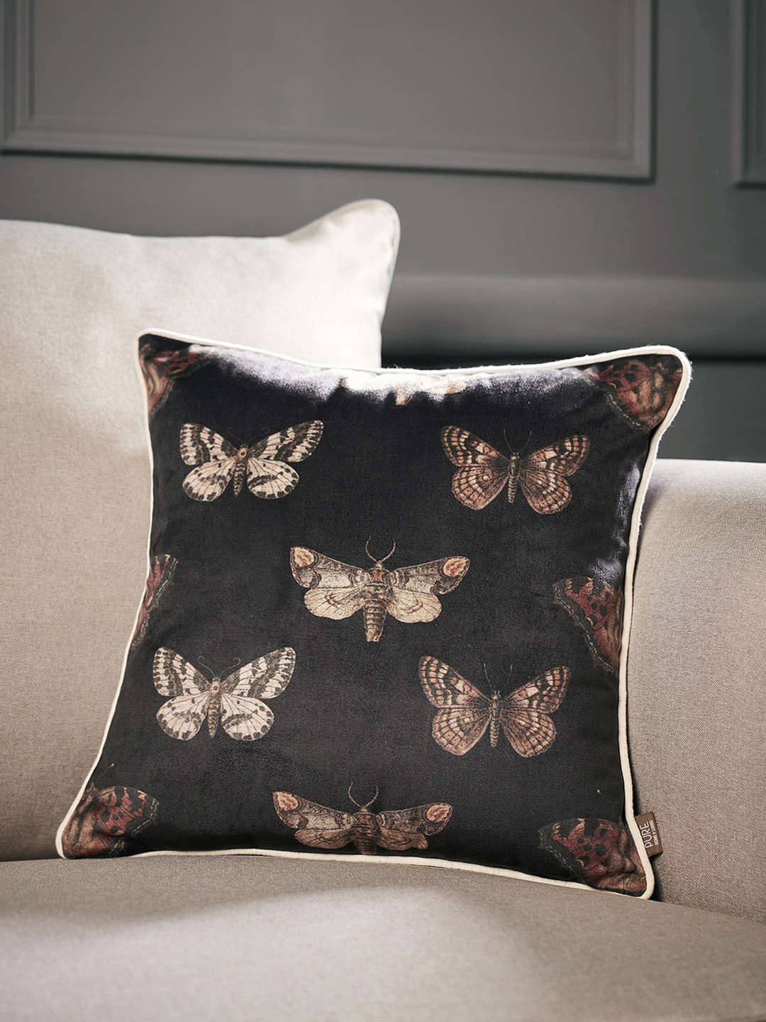 

Pure Home and Living Black & Beige Printed Velvet Square Cushion Cover