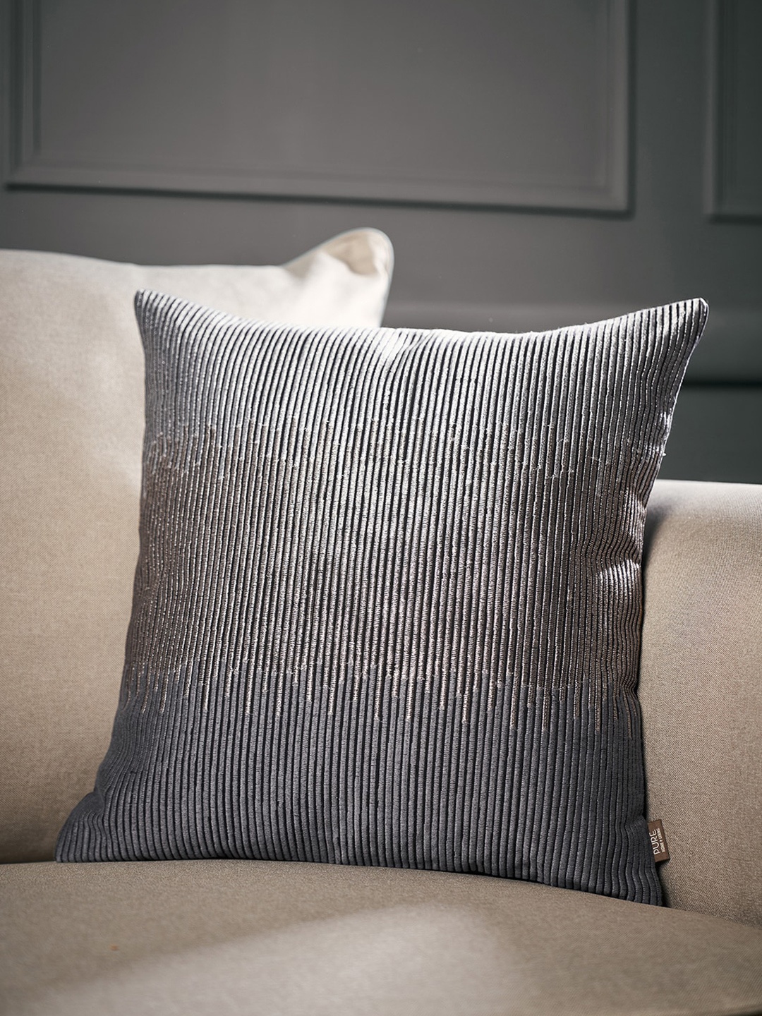 

Pure Home and Living Silver-Toned & Gold-Toned Embroidered Cotton Square Cushion Cover
