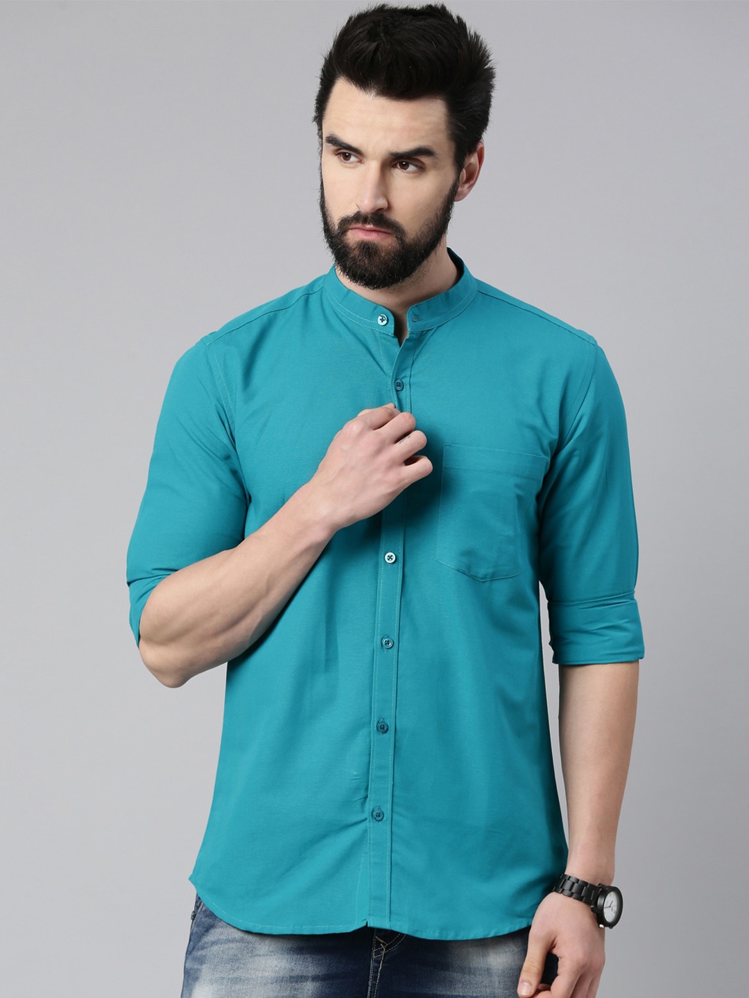 

Kryptic Men Teal Pure Cotton Casual Shirt