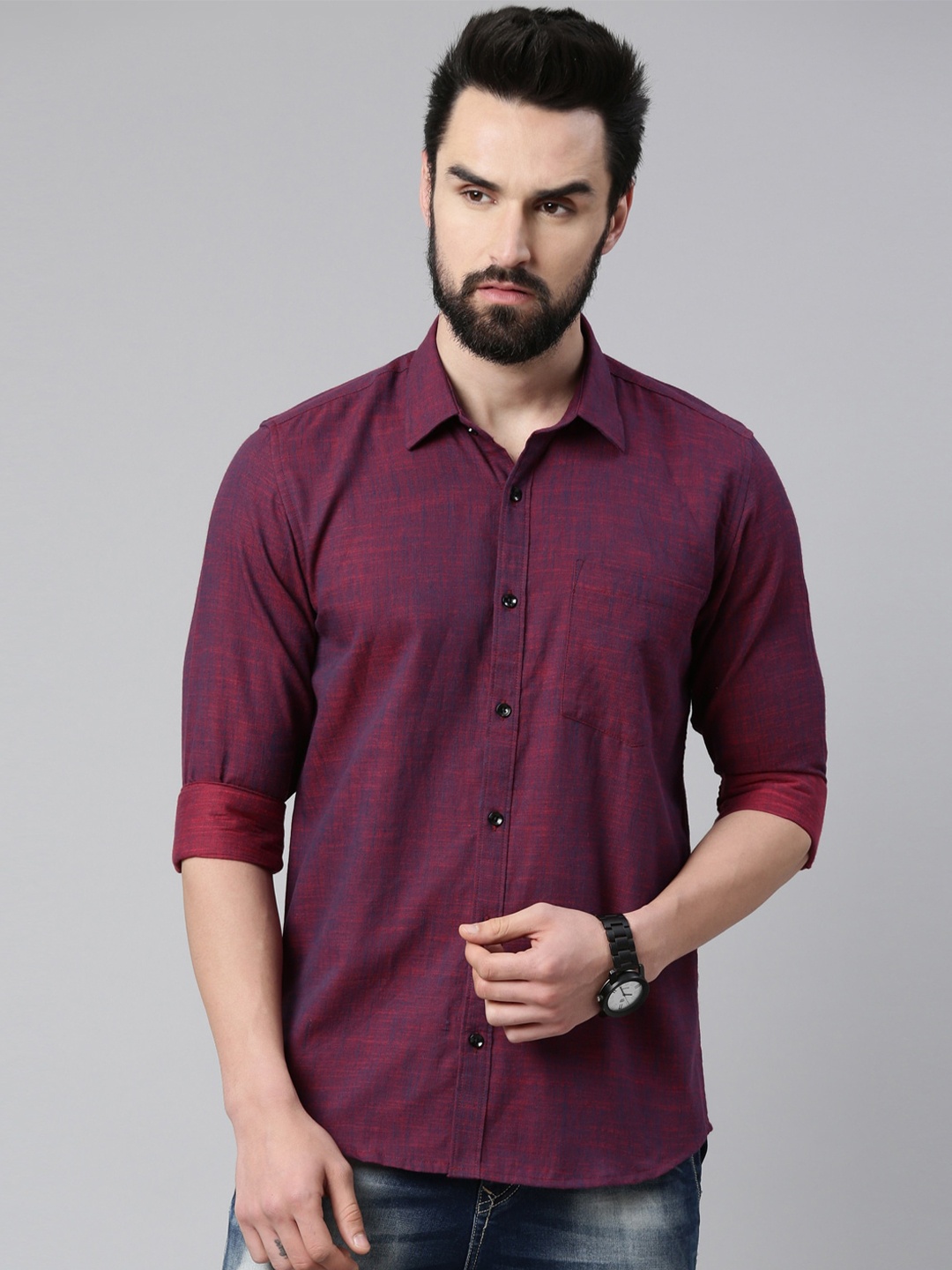 

Kryptic Men Red Pure Cotton Casual Shirt