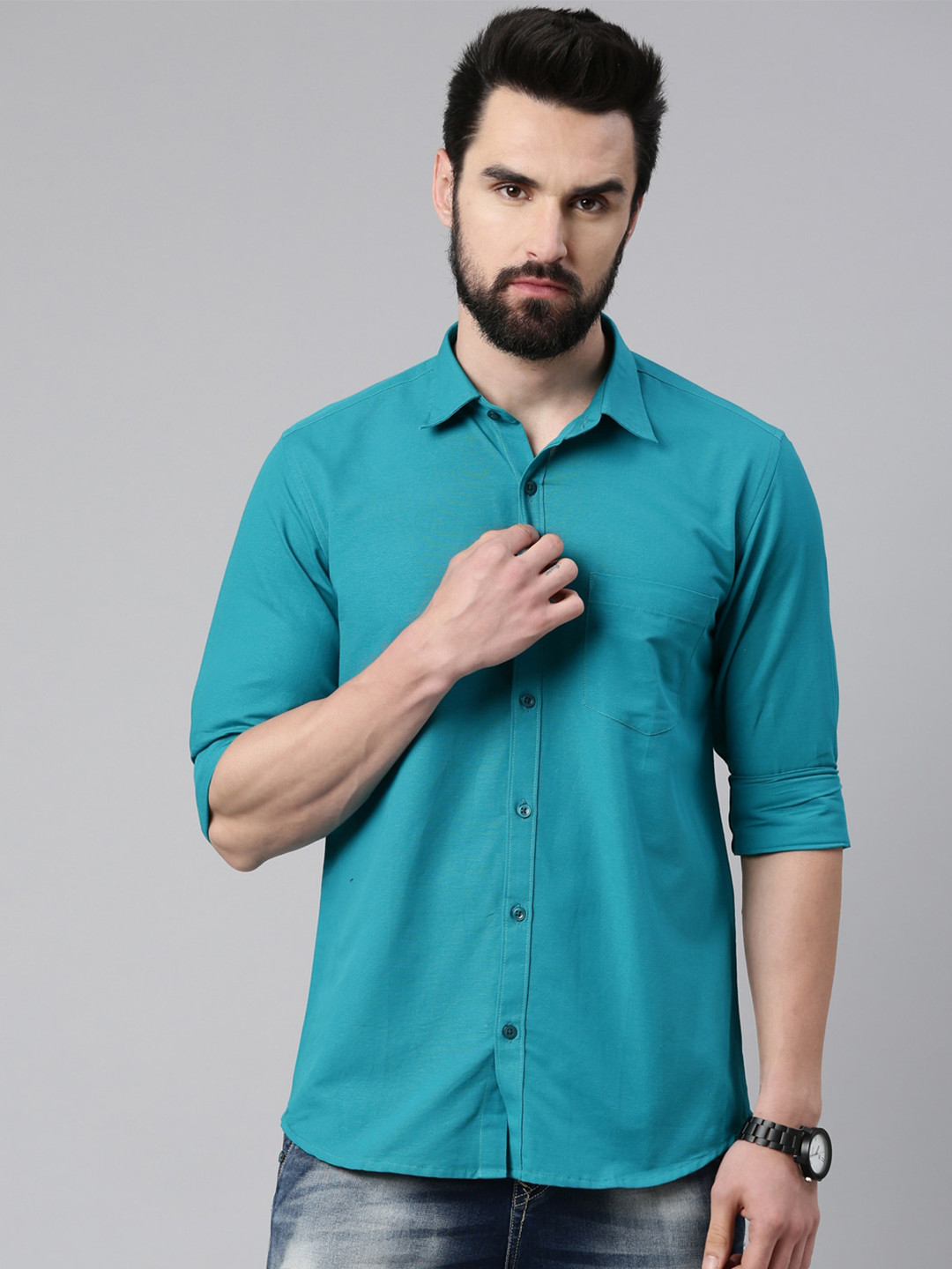 

Kryptic Men Teal Pure Cotton Casual Shirt