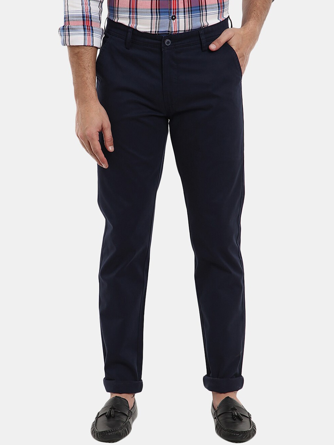 

V-Mart Men Navy Blue Classic Slim Fit Cotton Chinos Trousers