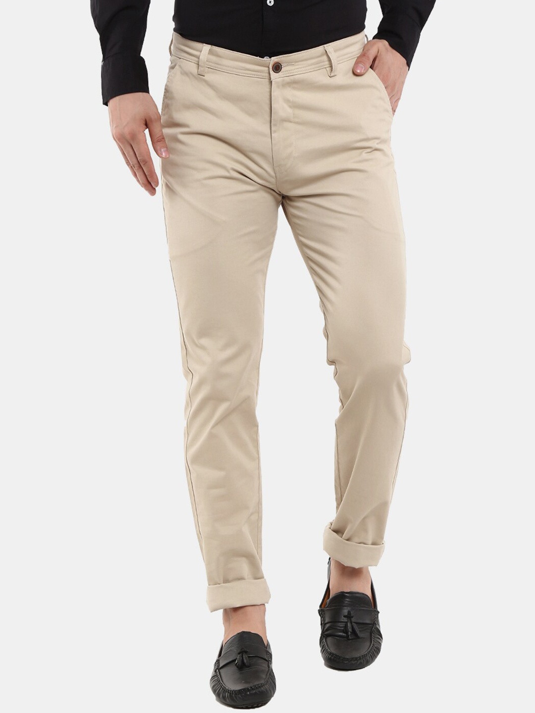 

V-Mart Men Cream-Coloured Classic Slim Fit Cotton Chinos Trousers