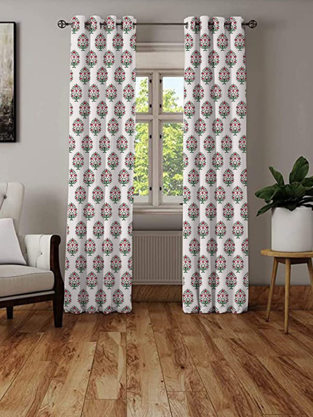 

STITCHNEST Red & White Set of 2 Ethnic Motifs Door Curtain