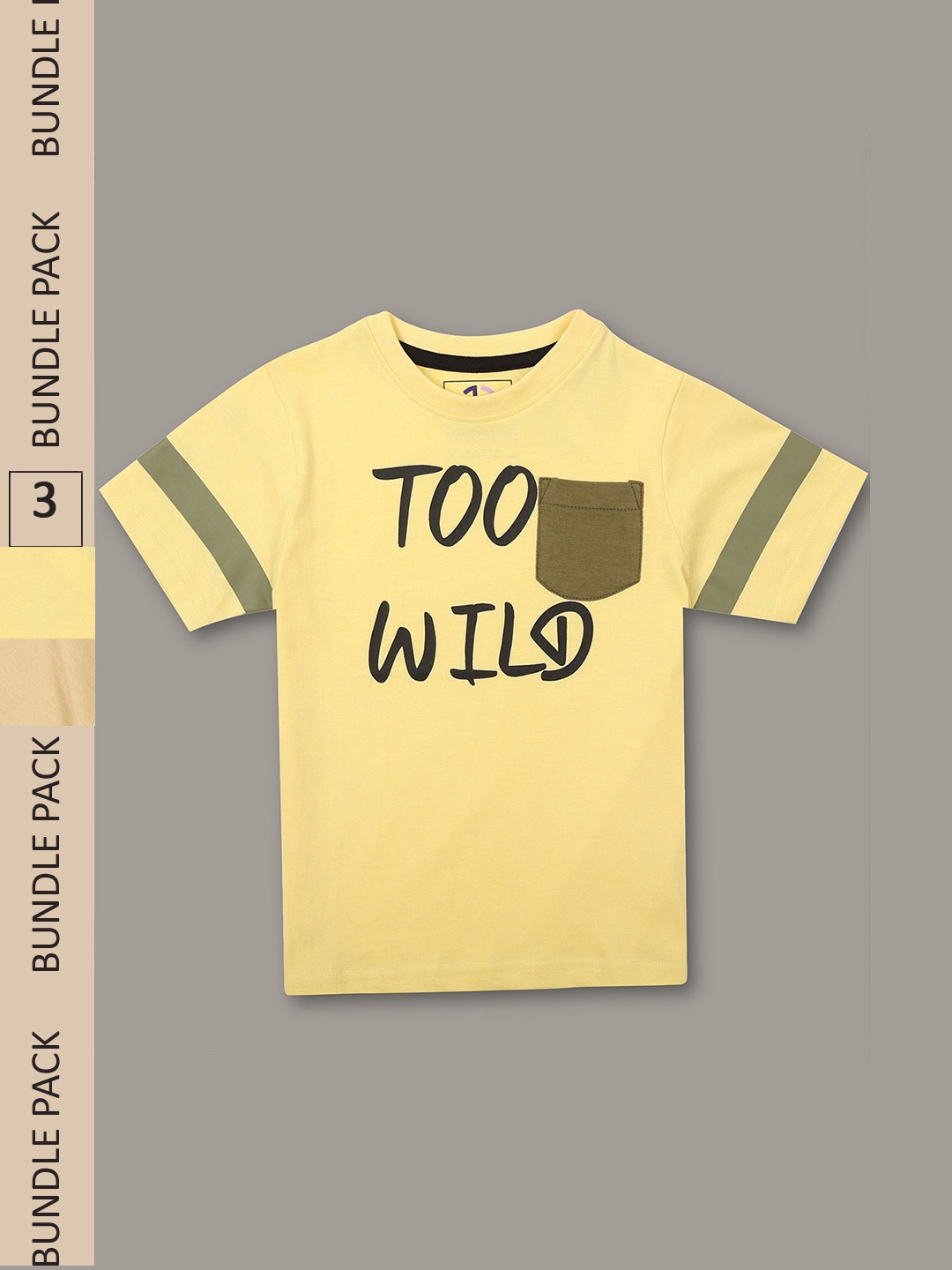Jumping Joey Boys Pack Of 2 Yellow & Nude Typography Printed Pure Cotton T-shirt