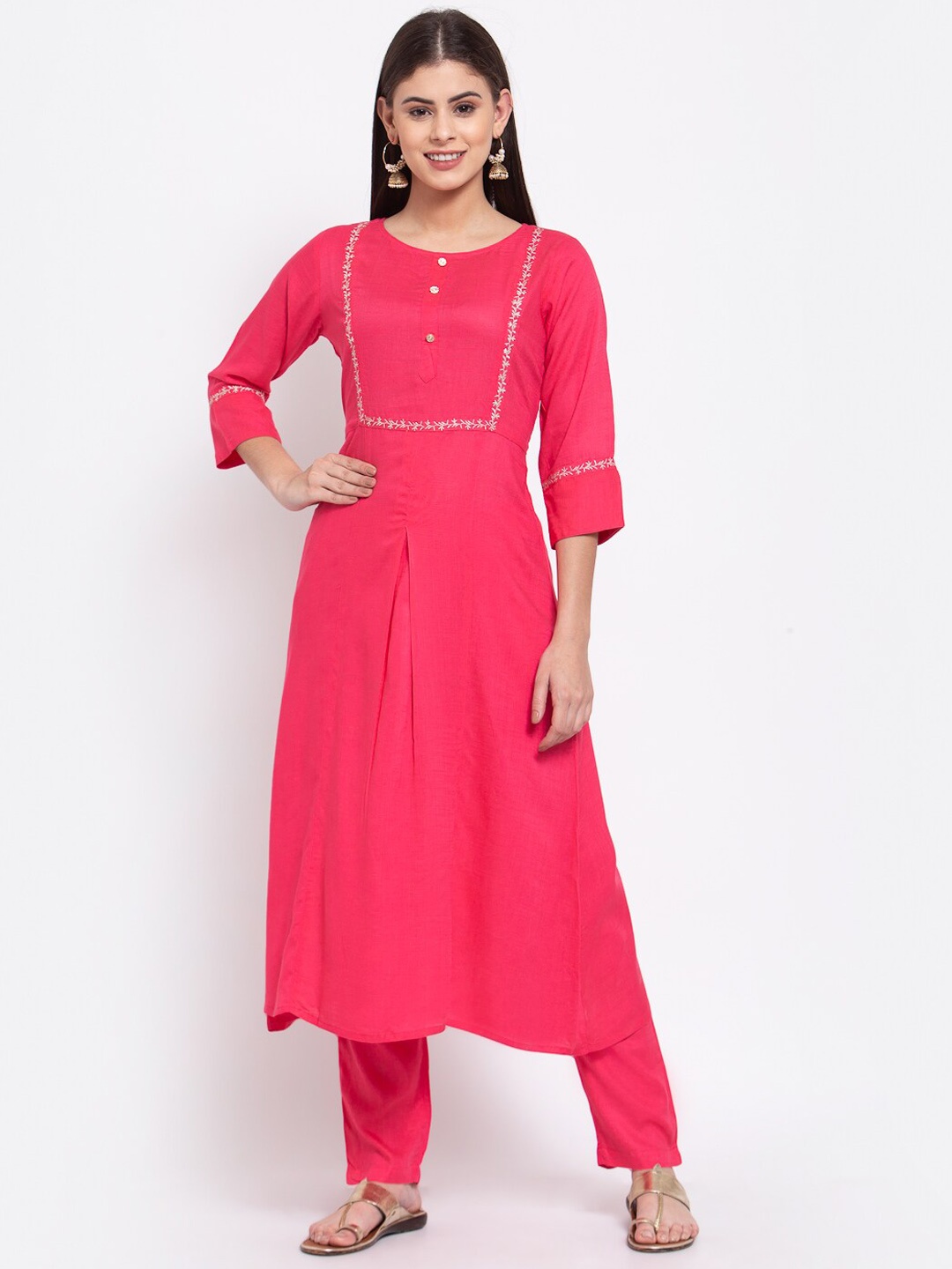 

Saart Bunaai Women Pink Yoke Design Kurta with Trousers